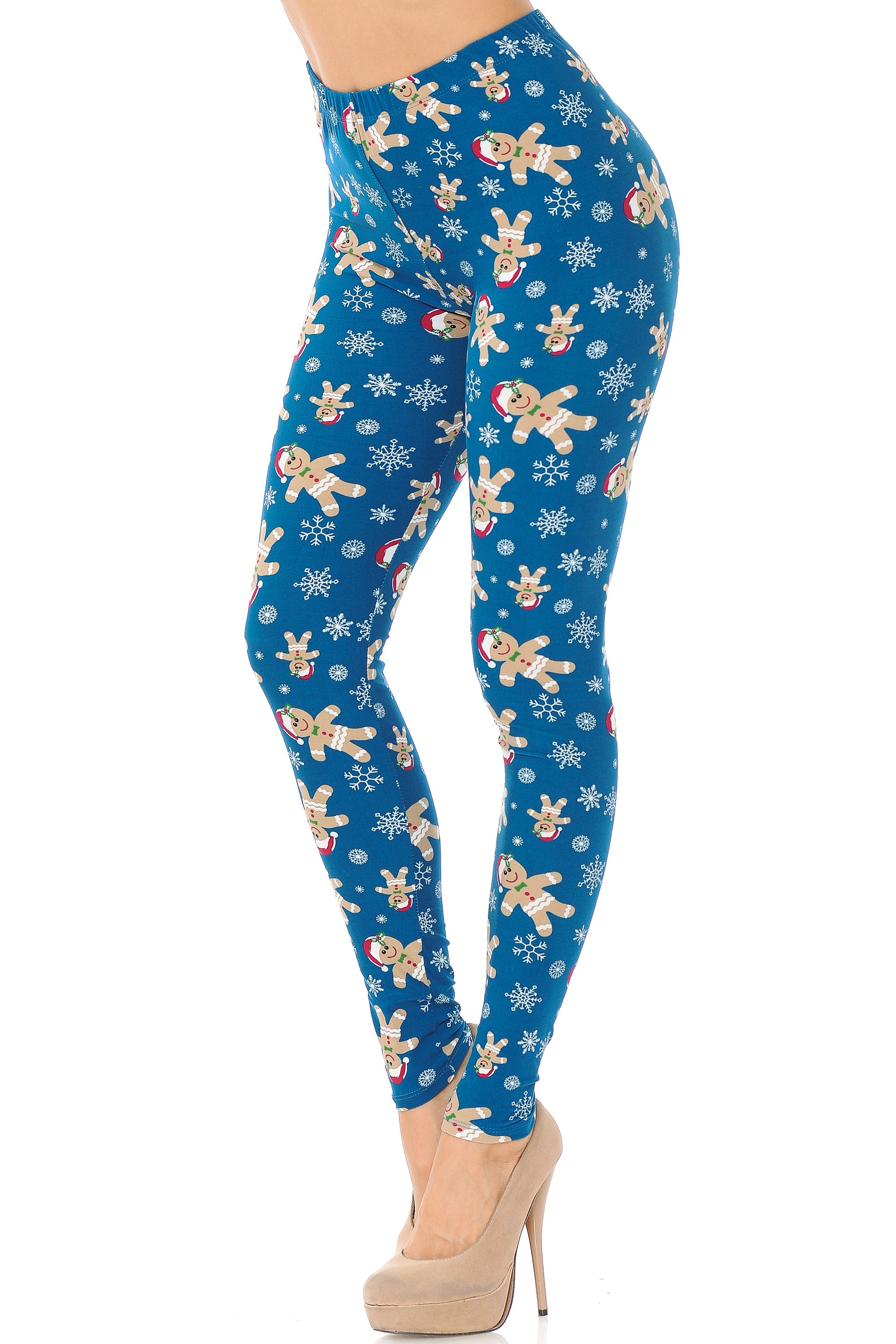Buttery Soft Christmas Cookies and Snowflakes Extra Plus Size Leggings - 3X-5X (XPlus One Size,Teal)