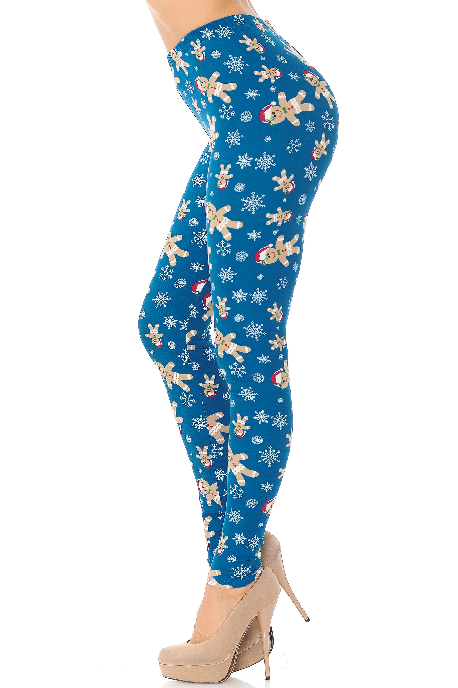 Buttery Soft Christmas Cookies and Snowflakes Extra Plus Size Leggings - 3X-5X (XPlus One Size,Teal)