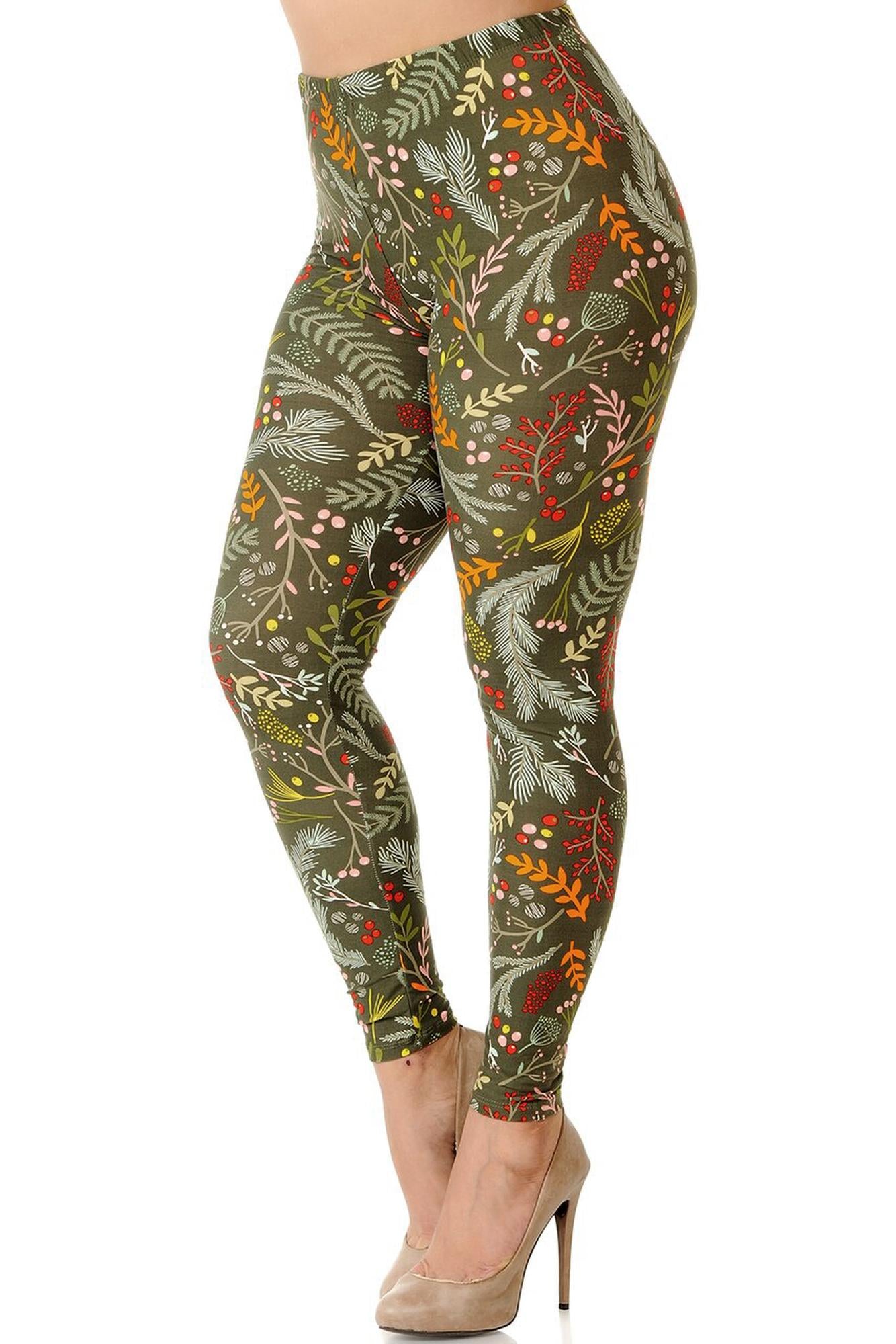 Buttery Soft Olive Garden Extra Plus Size Leggings - 3X-5X (XPlus One Size,Olive)