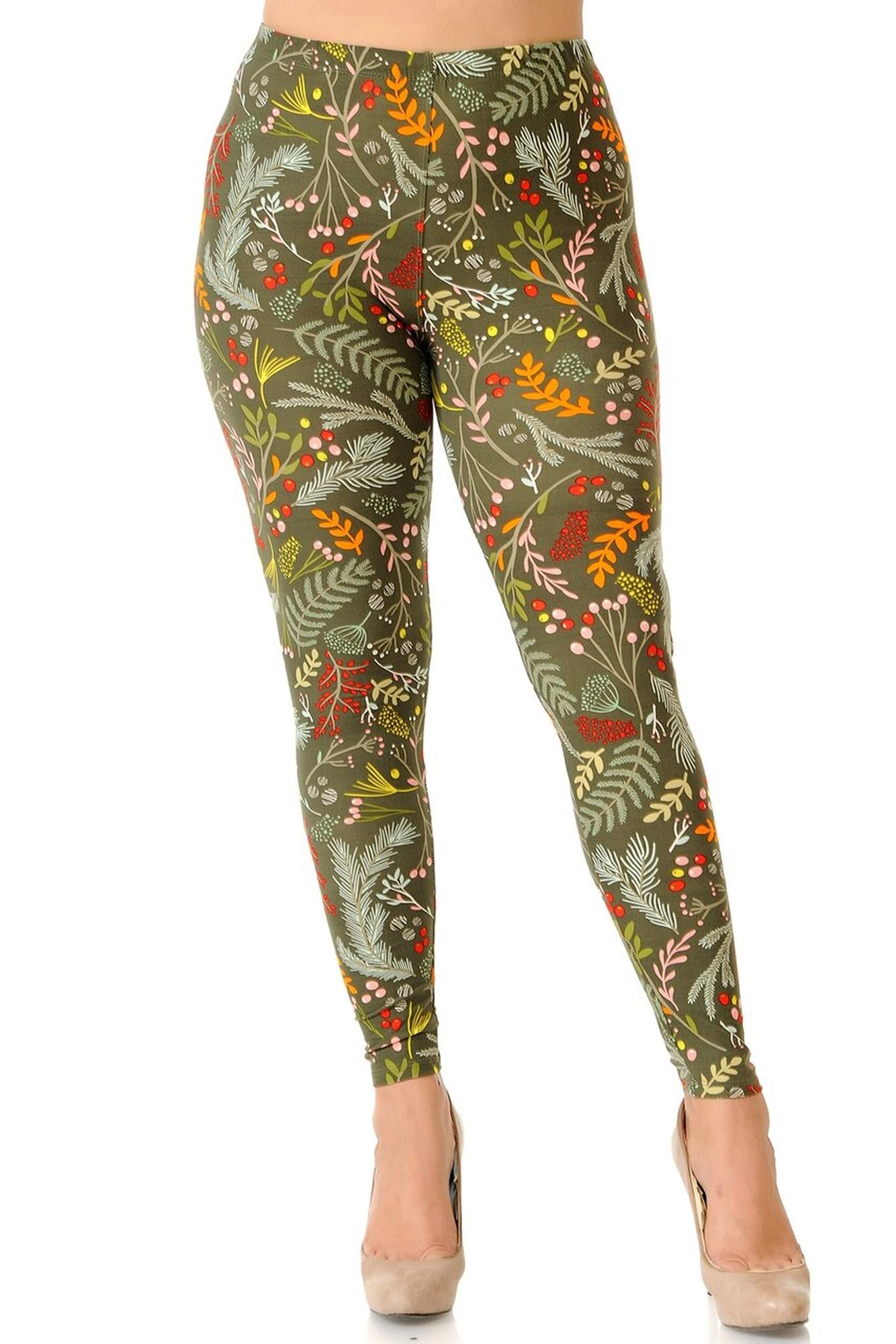 Buttery Soft Olive Garden Extra Plus Size Leggings - 3X-5X (XPlus One Size,Olive)
