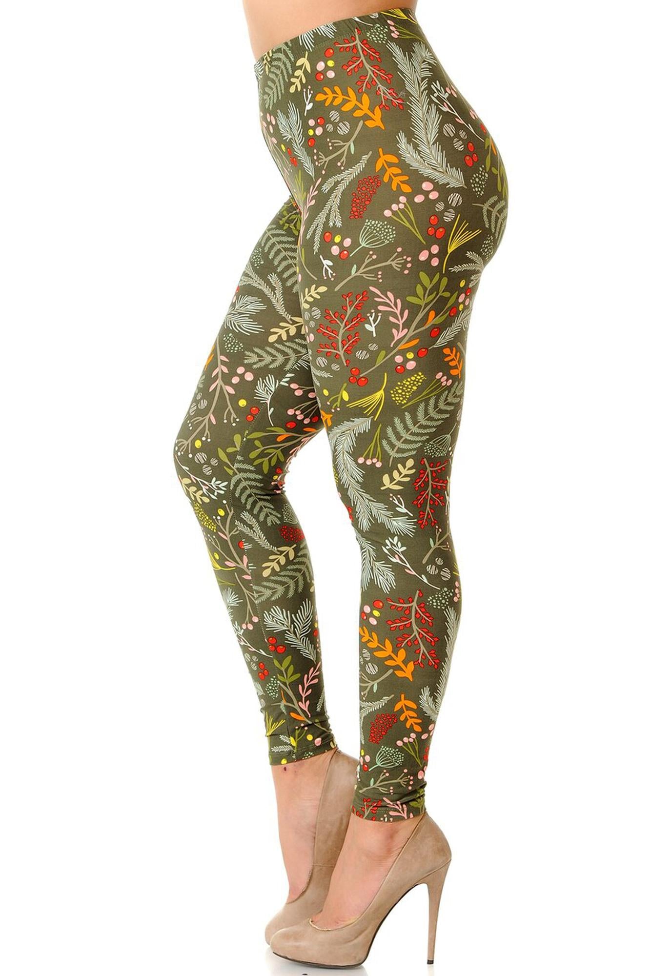 Buttery Soft Olive Garden Extra Plus Size Leggings - 3X-5X (XPlus One Size,Olive)