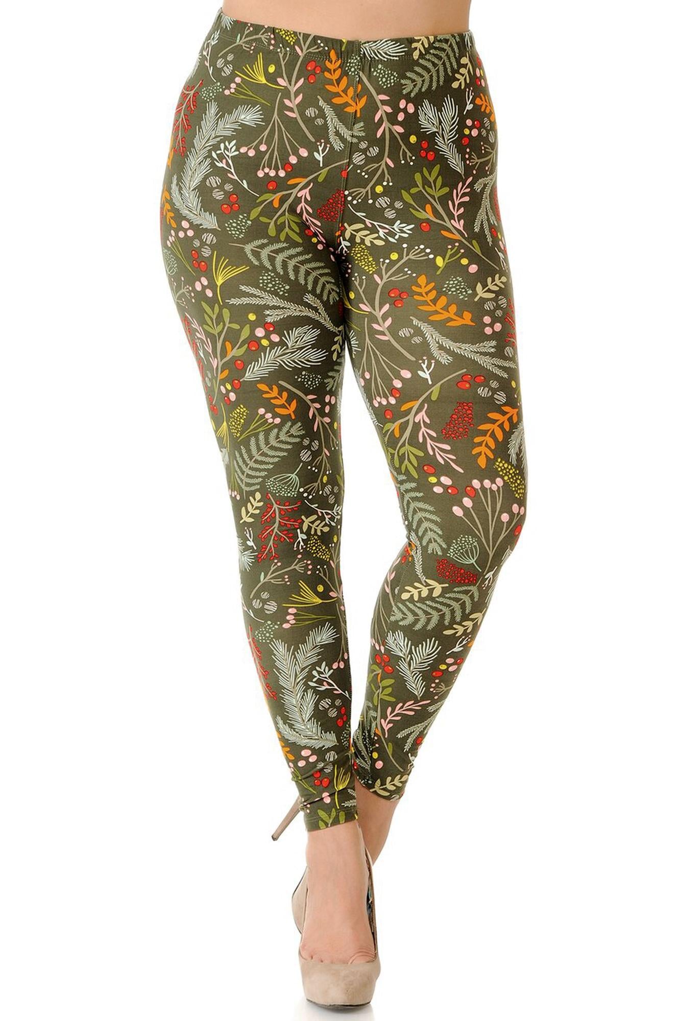 Buttery Soft Olive Garden Extra Plus Size Leggings - 3X-5X (XPlus One Size,Olive)