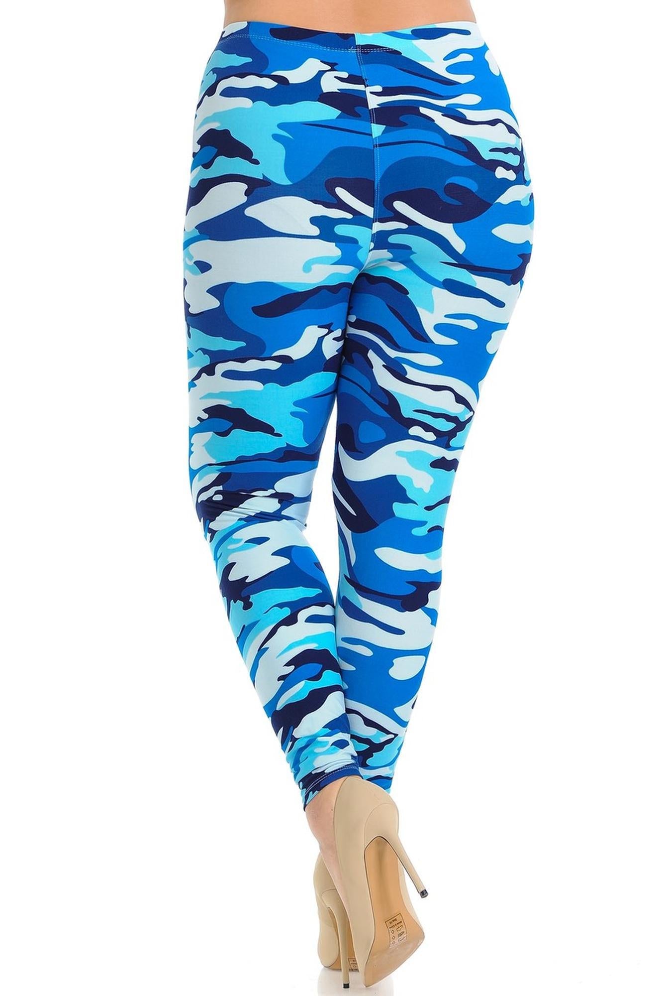 Buttery Soft Blue Camouflage Extra Plus Size Leggings - 3X-5X - EEVEE (XPlus One Size,Blue)