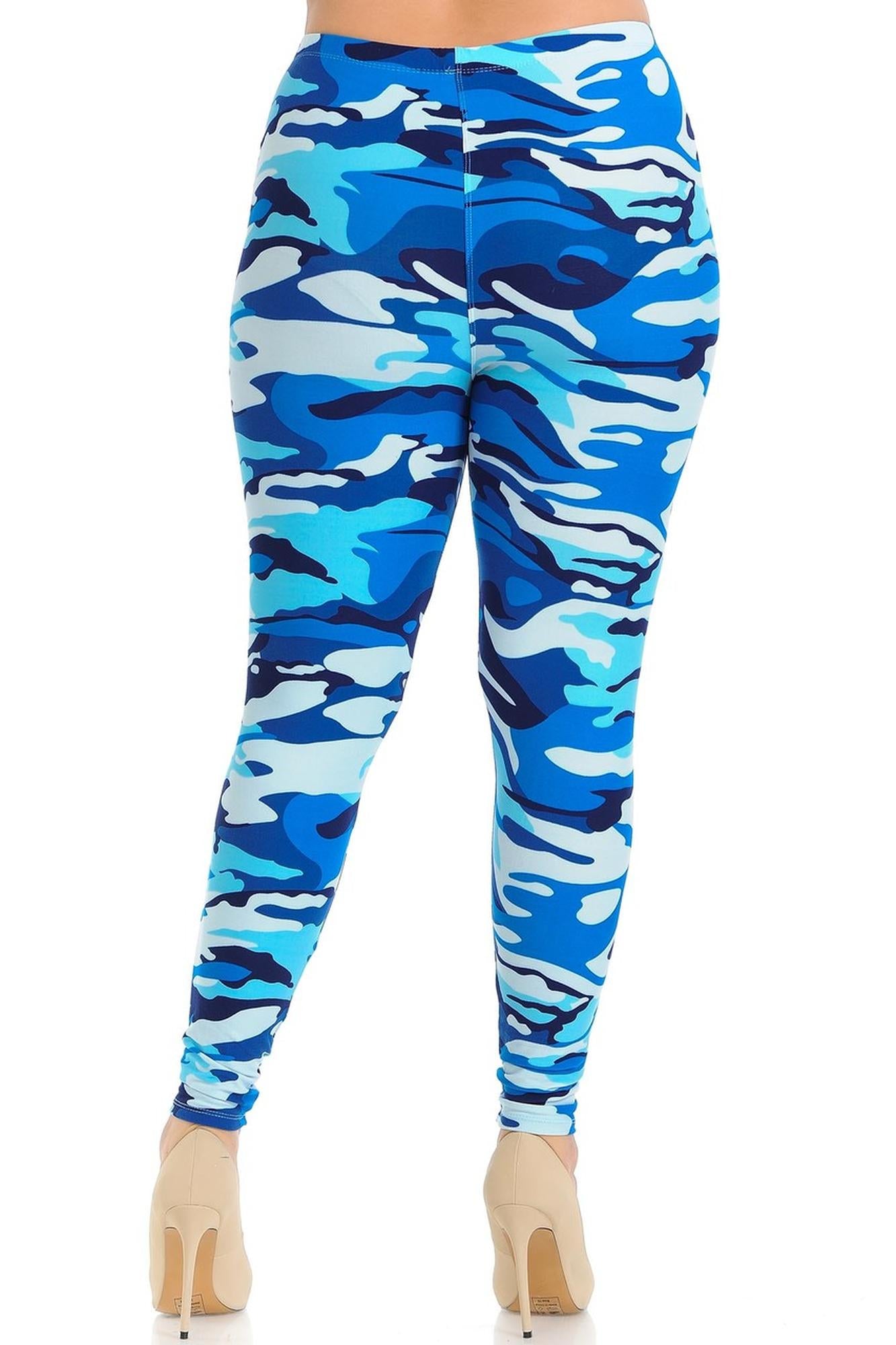 Buttery Soft Blue Camouflage Extra Plus Size Leggings - 3X-5X - EEVEE (XPlus One Size,Blue)