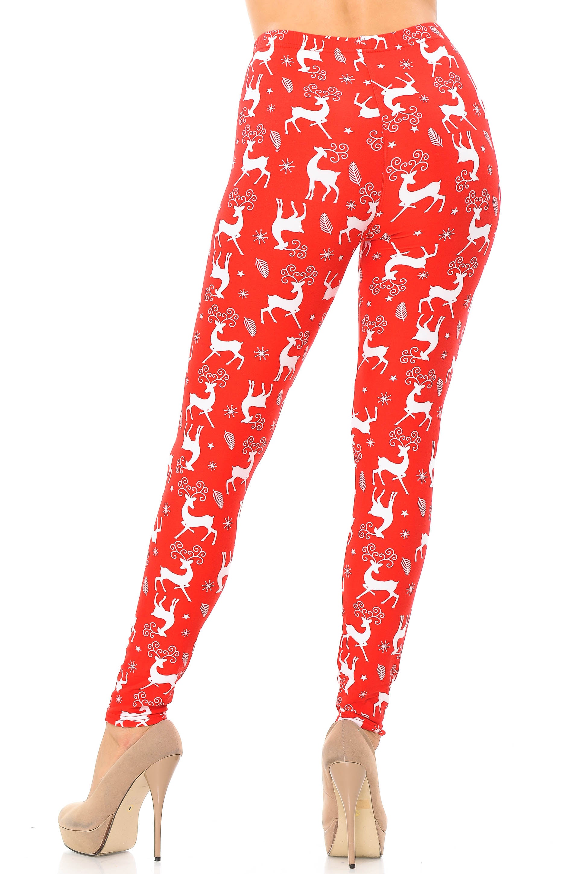 Buttery Soft Prancing Christmas Reindeer Extra Plus Size Leggings - 3X-5X (Red,XPlus One Size)