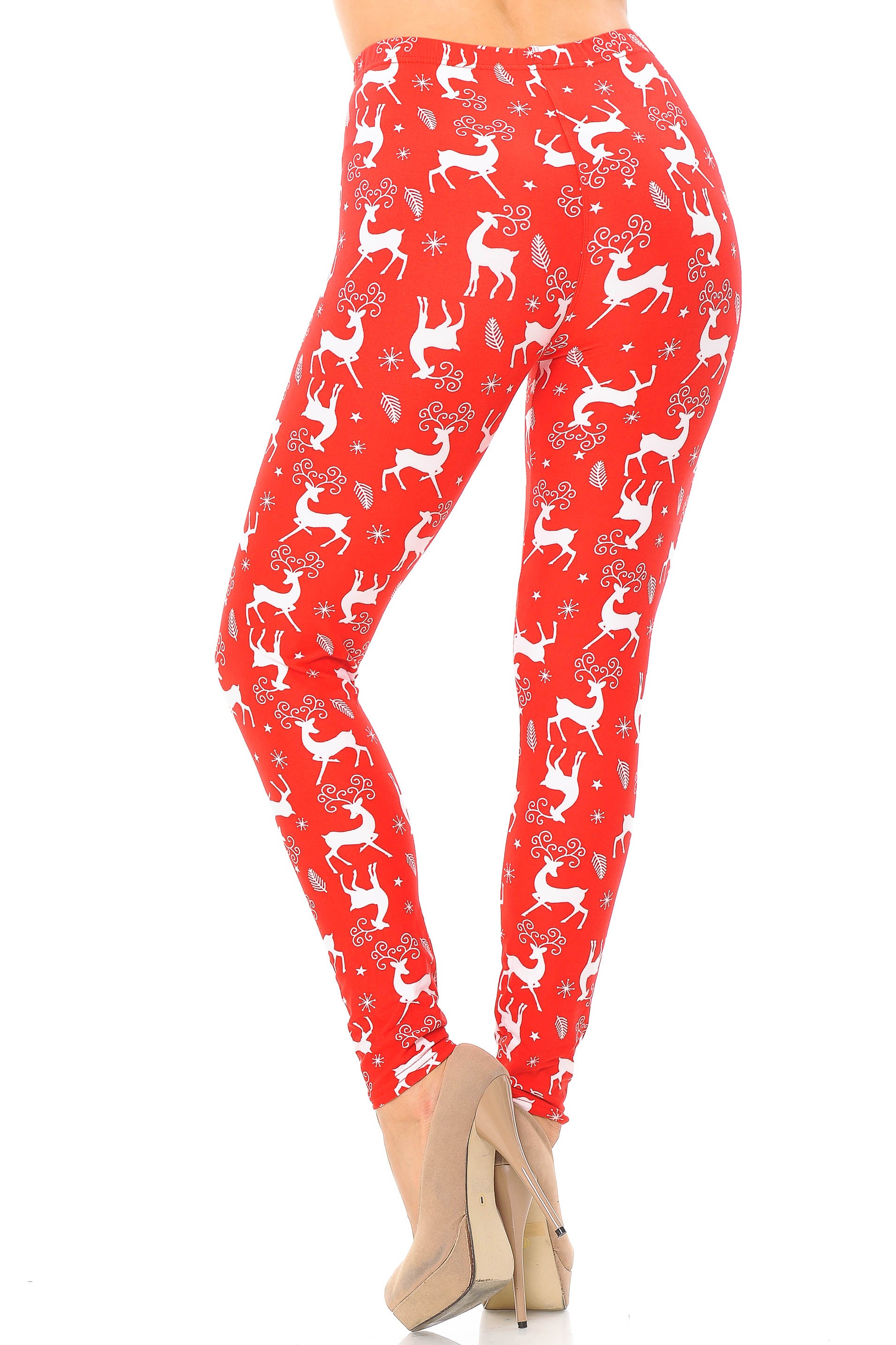 Buttery Soft Prancing Christmas Reindeer Extra Plus Size Leggings - 3X-5X (Red,XPlus One Size)