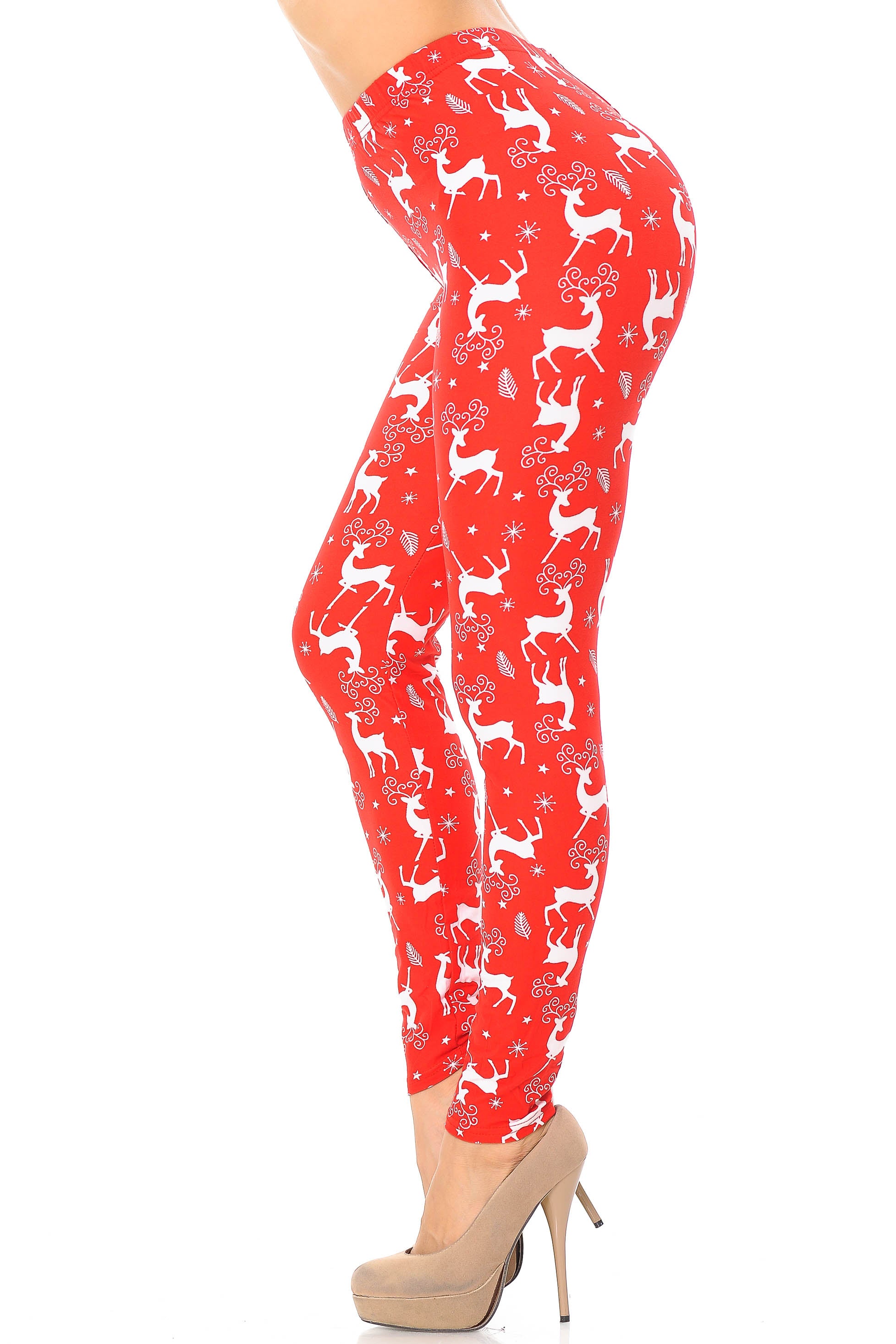 Buttery Soft Prancing Christmas Reindeer Extra Plus Size Leggings - 3X-5X (Red,XPlus One Size)