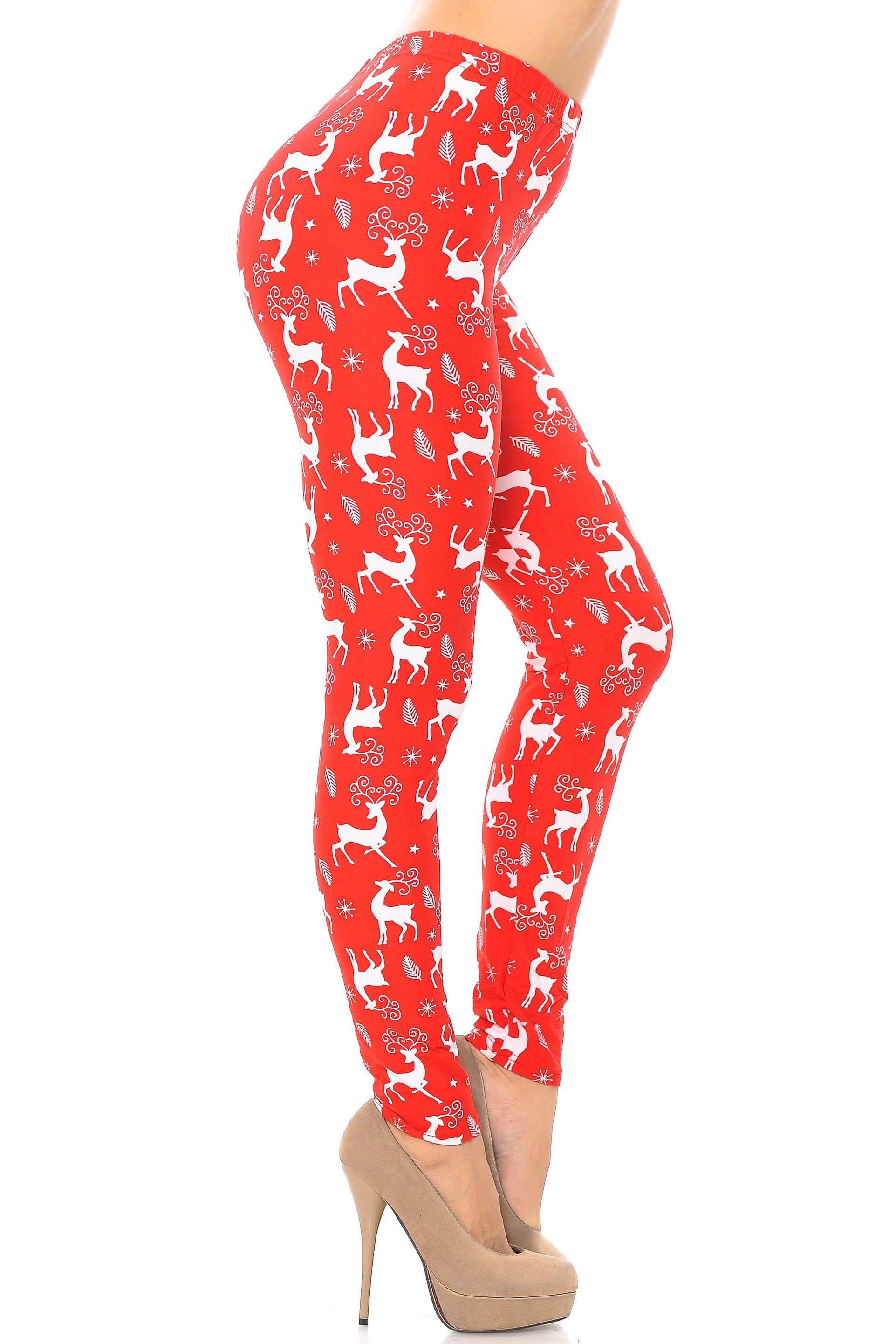 Buttery Soft Prancing Christmas Reindeer Extra Plus Size Leggings - 3X-5X (Red,XPlus One Size)