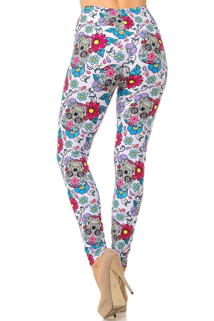 Buttery Soft Lavender Sugar Skull Plus Size Leggings - 3X - 5X (One Size Plus,Purple)