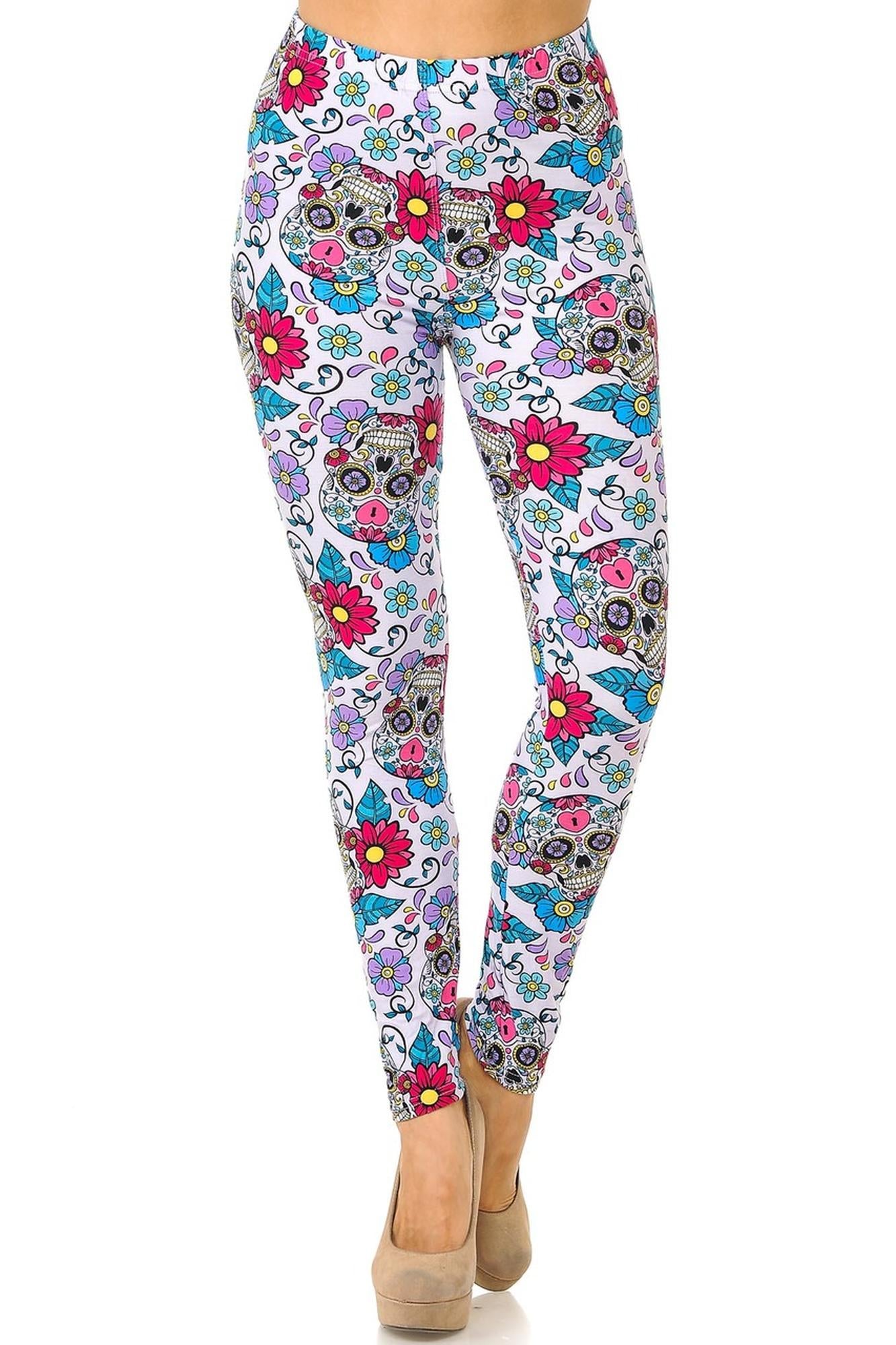 Buttery Soft Lavender Sugar Skull Plus Size Leggings - 3X - 5X (One Size Plus,Purple)
