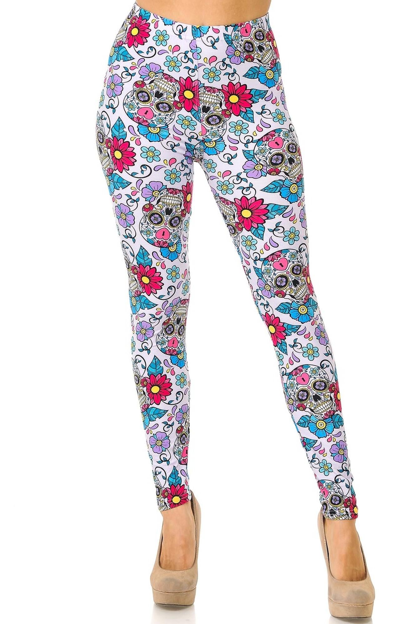 Buttery Soft Lavender Sugar Skull Plus Size Leggings - 3X - 5X (One Size Plus,Purple)