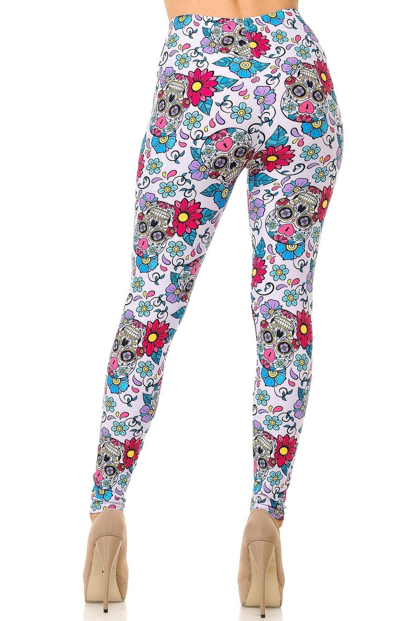 Buttery Soft Lavender Sugar Skull Plus Size Leggings - 3X - 5X (One Size Plus,Purple)