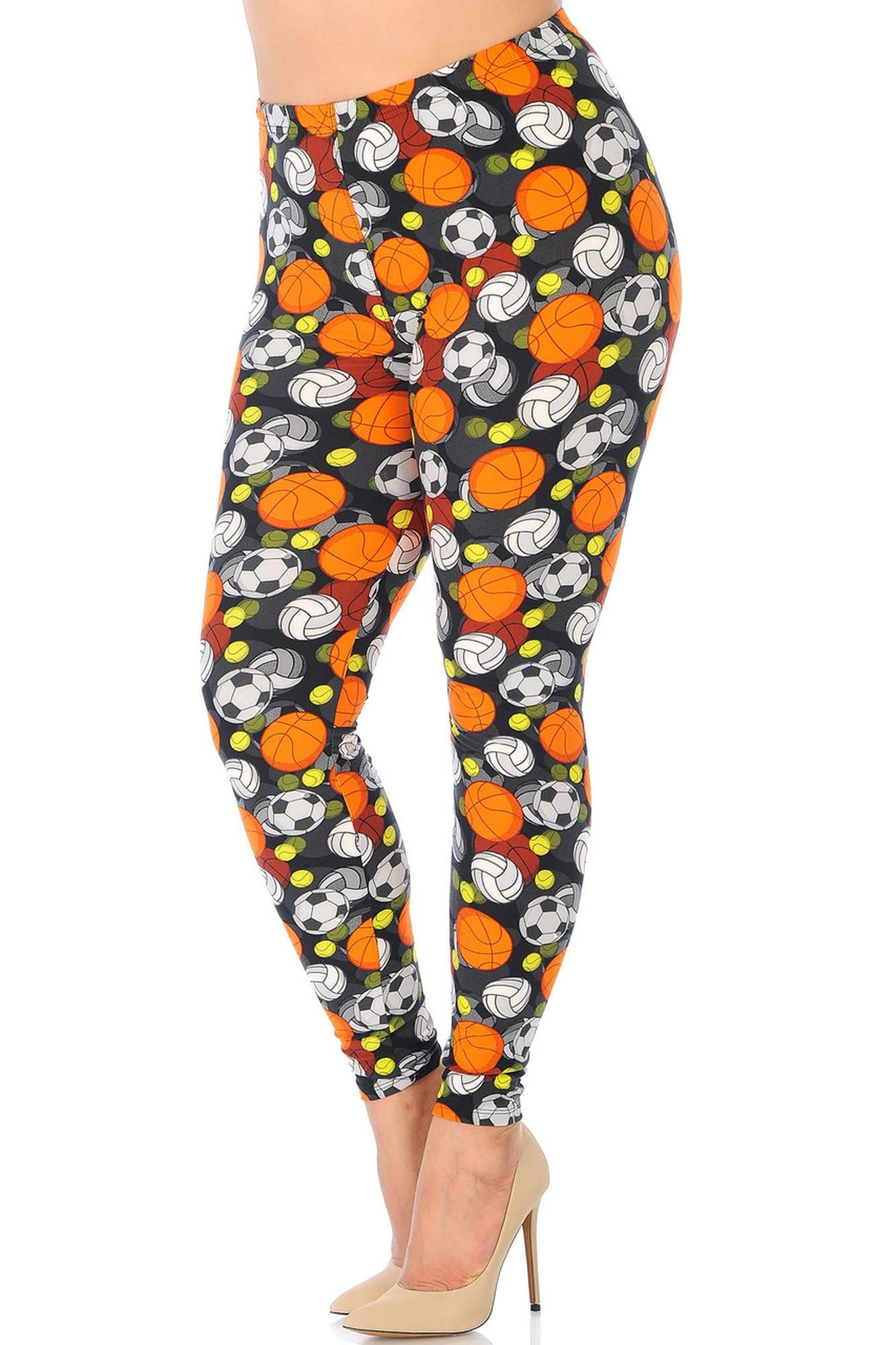Buttery Soft Sports Ball Extra Plus Size Leggings - 3X-5X (XPlus One Size,Orange)