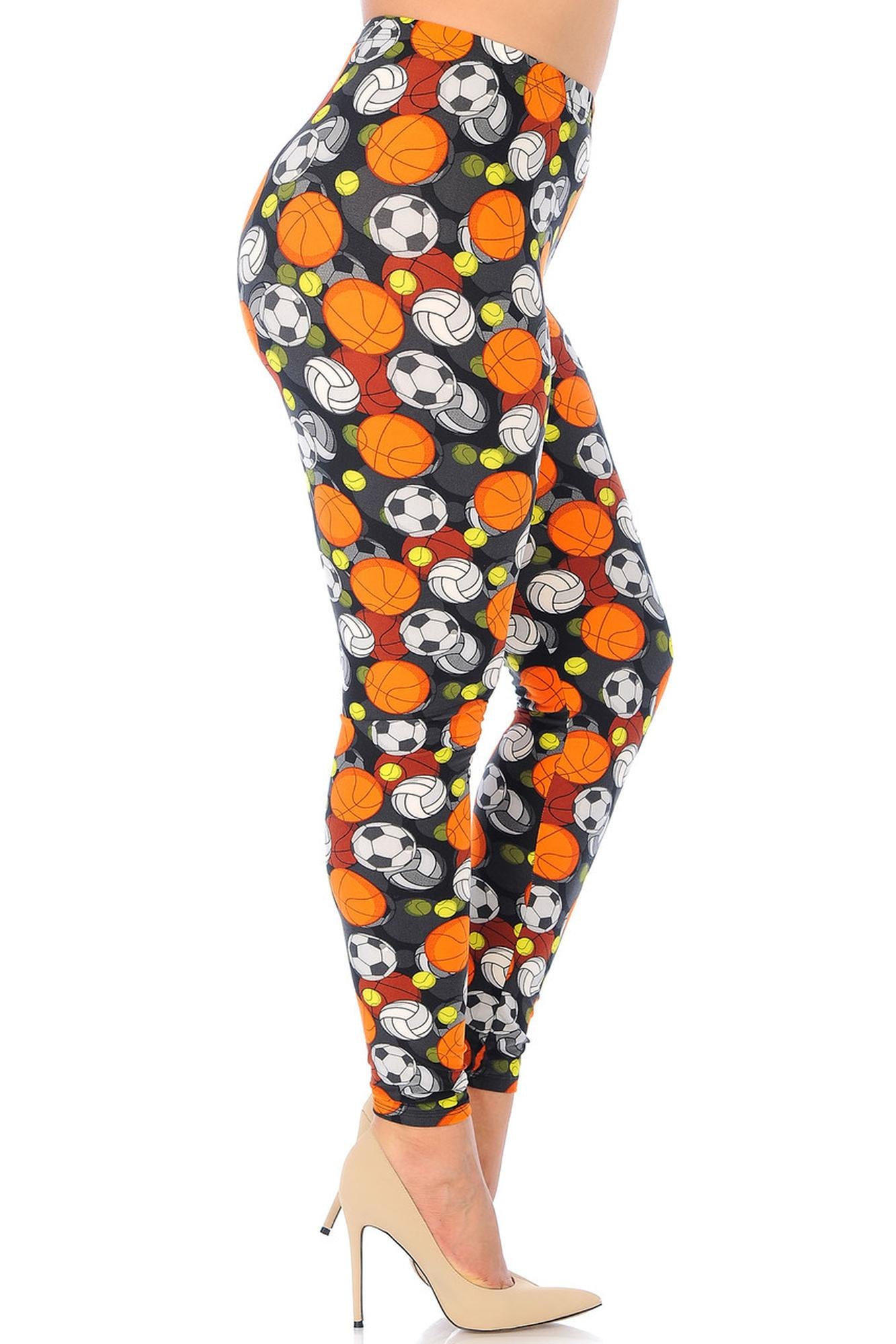 Buttery Soft Sports Ball Extra Plus Size Leggings - 3X-5X (XPlus One Size,Orange)
