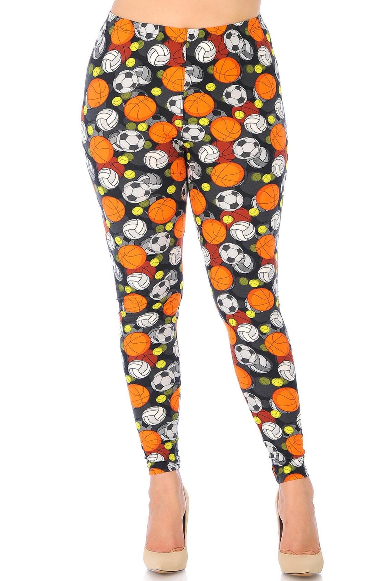 Buttery Soft Sports Ball Extra Plus Size Leggings - 3X-5X (XPlus One Size,Orange)