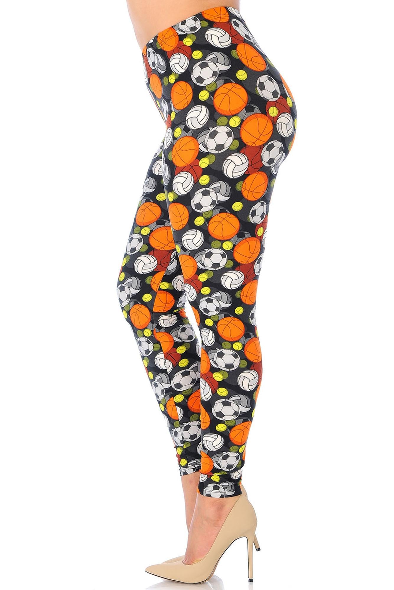 Buttery Soft Sports Ball Extra Plus Size Leggings - 3X-5X (XPlus One Size,Orange)