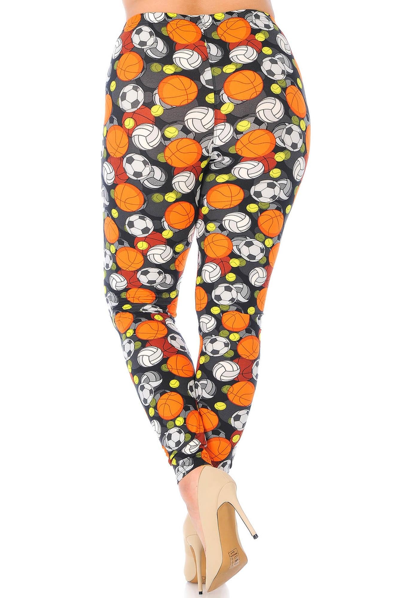 Buttery Soft Sports Ball Extra Plus Size Leggings - 3X-5X (XPlus One Size,Orange)