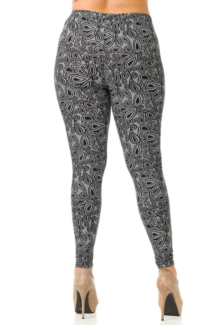 Buttery Soft Netted Petal Extra Plus Size Leggings - 3X-5X (XPlus One Size,Charcoal)