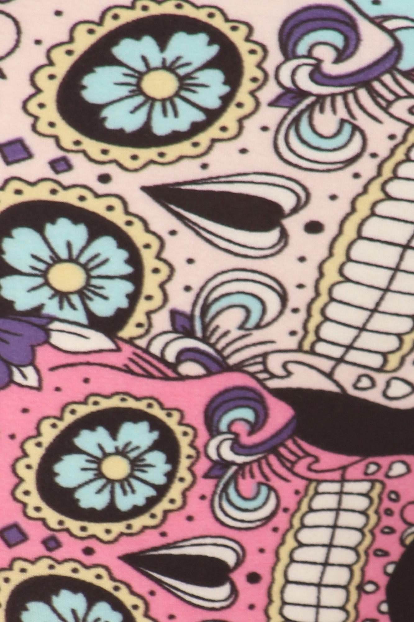 Buttery Soft Pastel Sugar Skull Extra Plus Size Leggings - 3X-5X (XPlus One Size,Multi Color Bold)