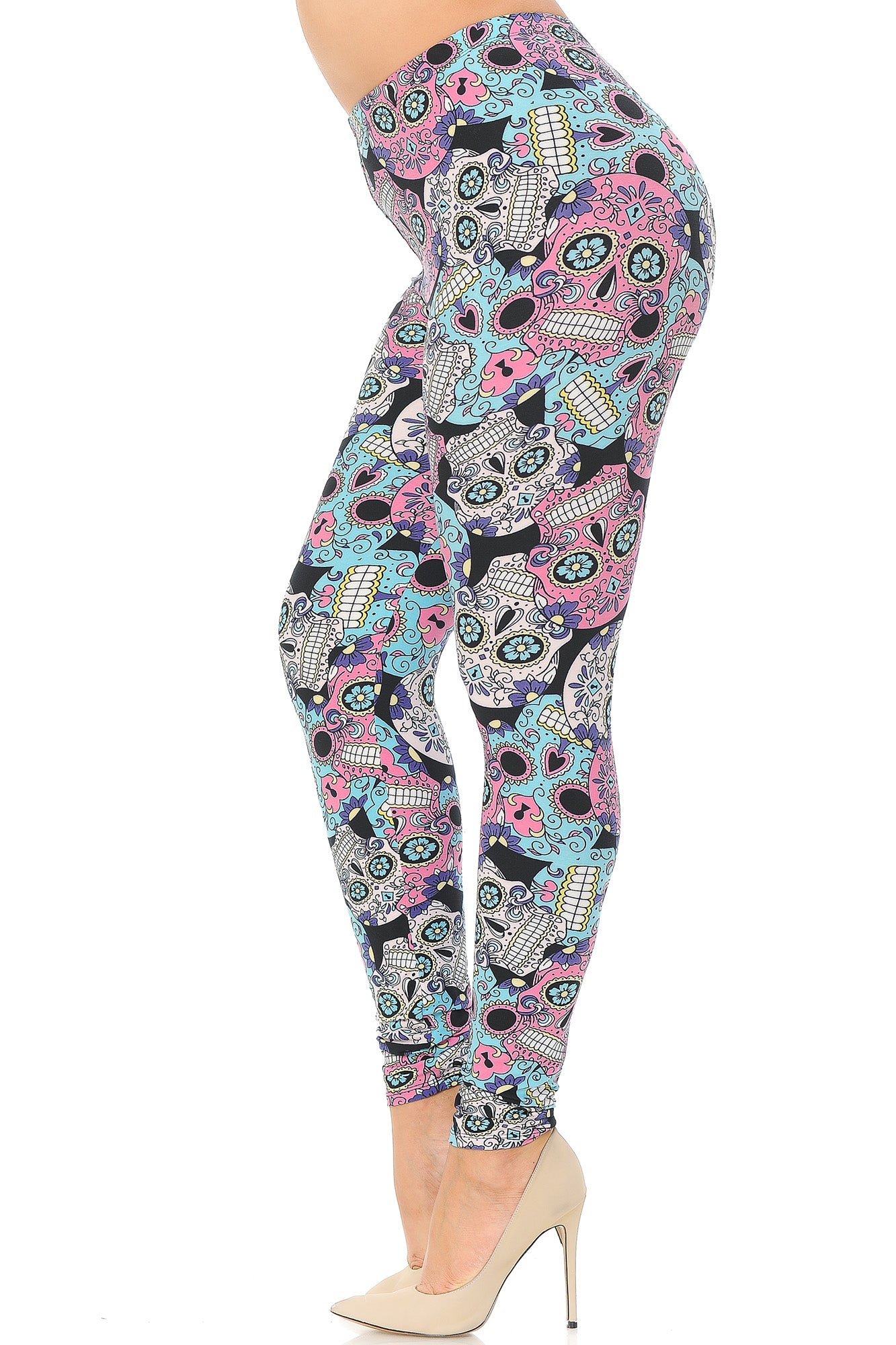Buttery Soft Pastel Sugar Skull Extra Plus Size Leggings - 3X-5X (XPlus One Size,Multi Color Bold)