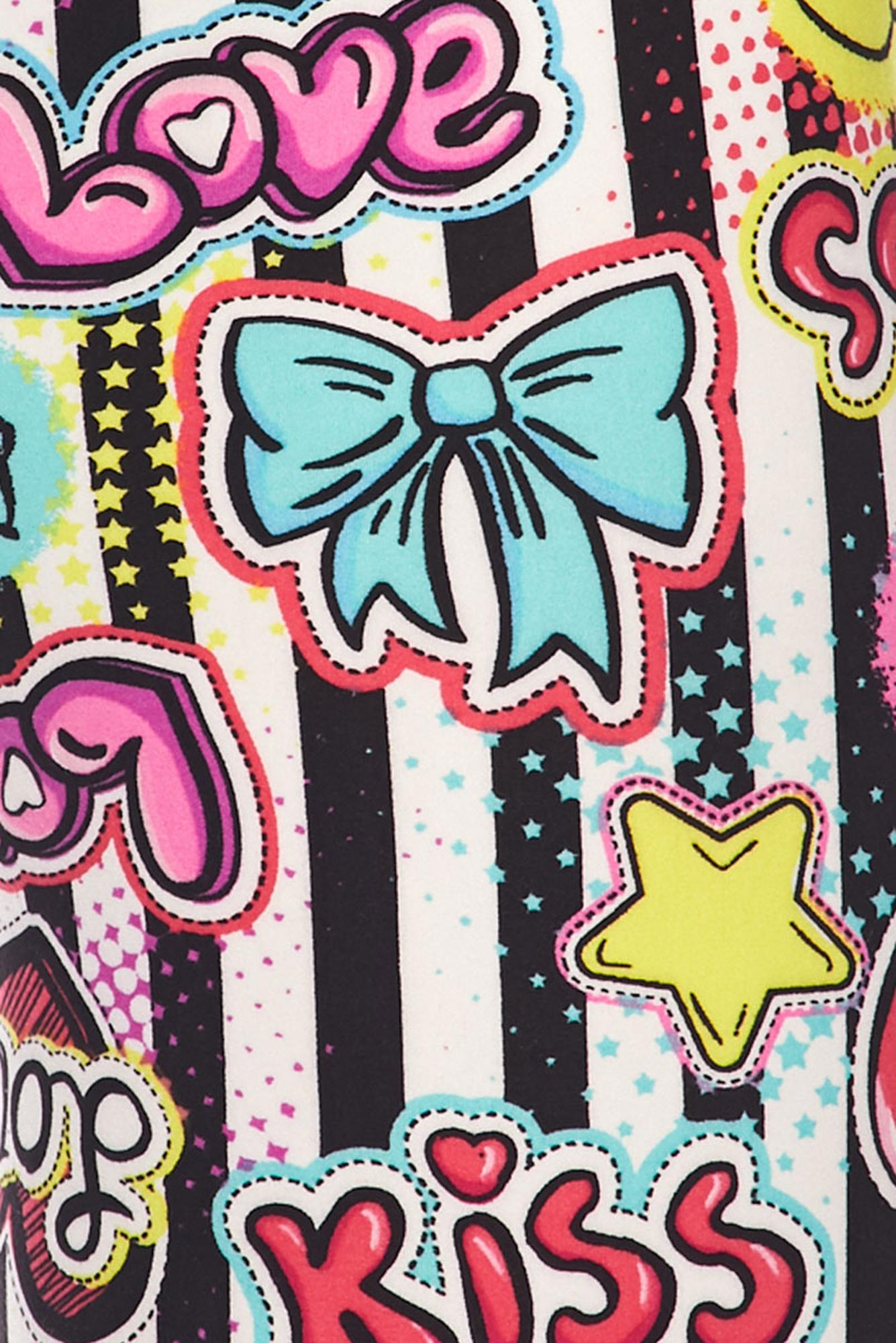 Buttery Soft Stripes Love and Kisses Extra Plus Size Leggings - 3X-5X (One Size Plus,White)