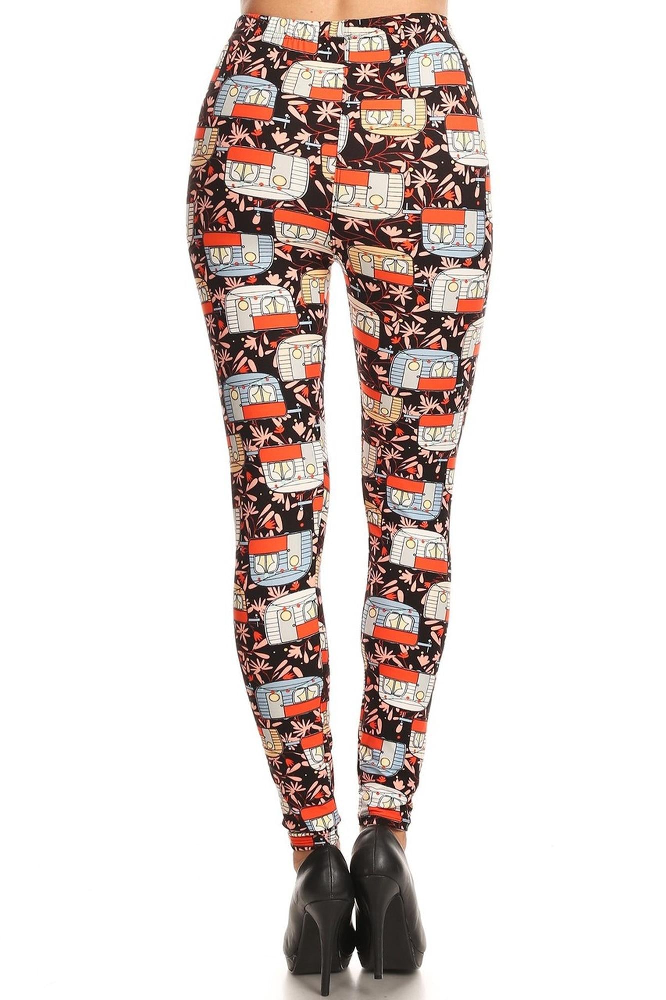 Buttery Soft Summer Campers Plus Size Leggings - 3X-5X (One Size Plus,Orange)
