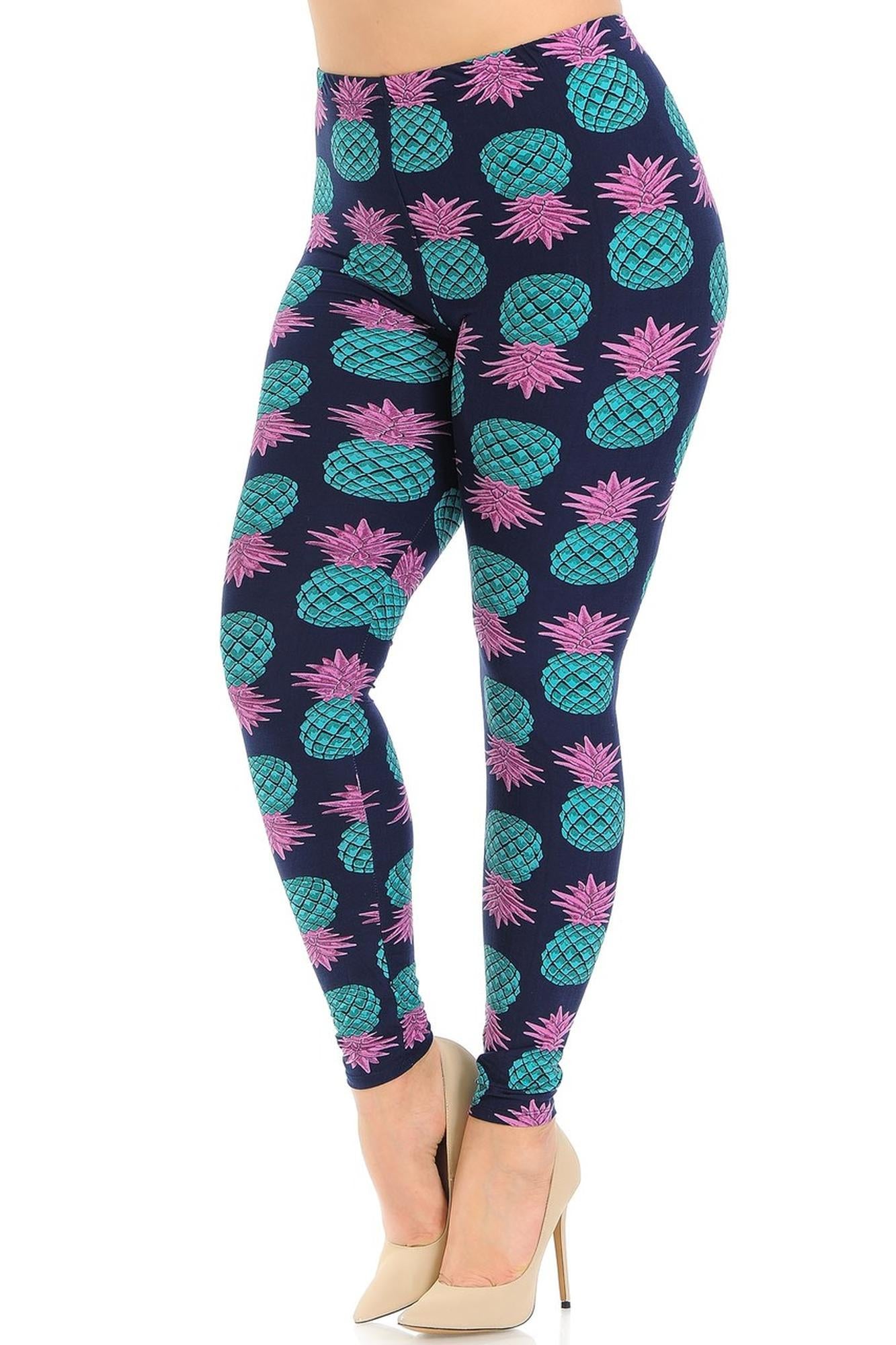 Buttery Soft Teal Pineapple Plus Size Leggings - 3X-5X (One Size Plus,Teal)