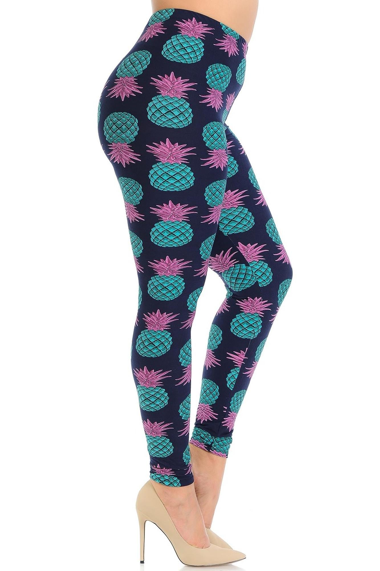 Buttery Soft Teal Pineapple Plus Size Leggings - 3X-5X (One Size Plus,Teal)