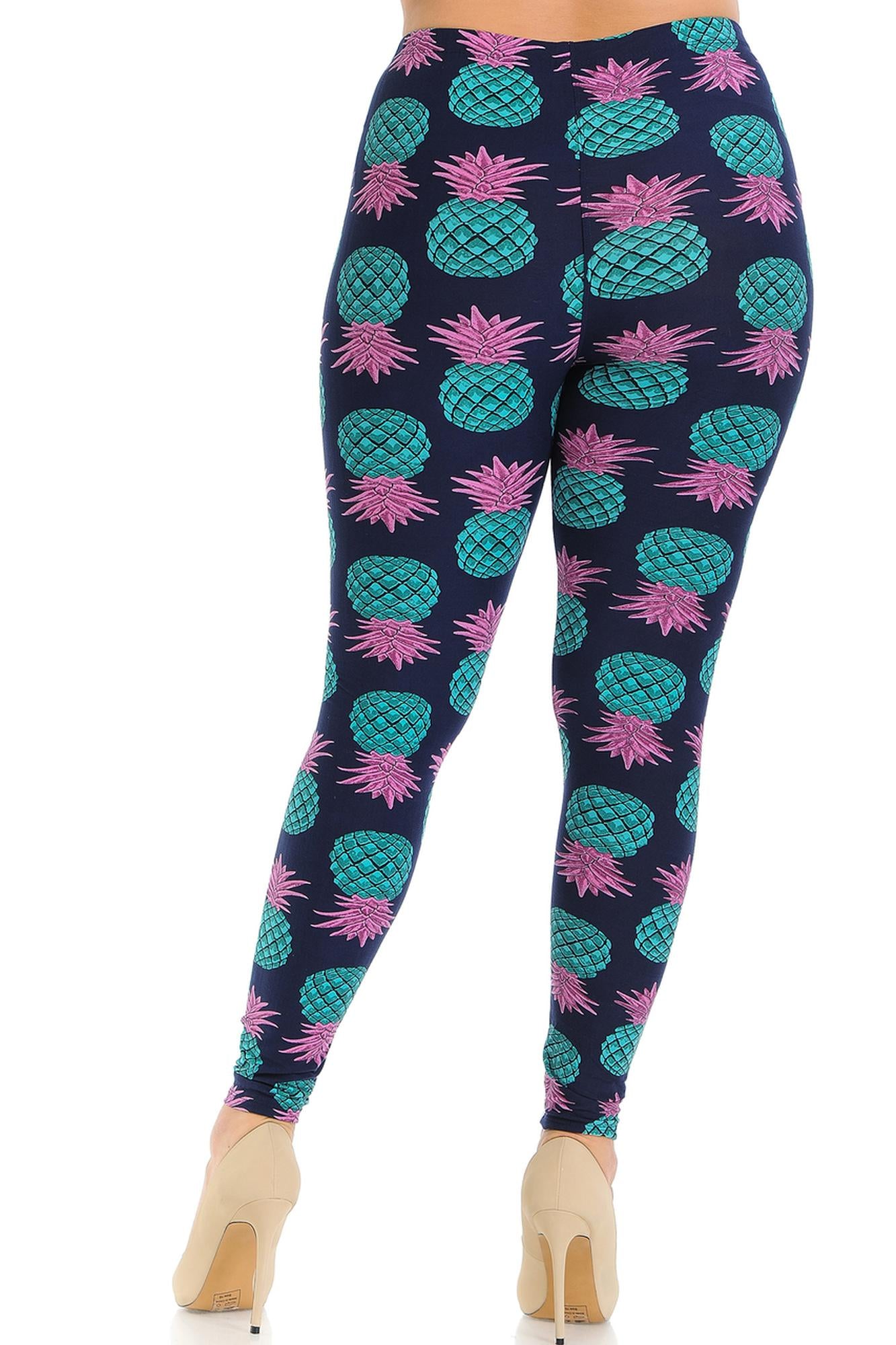 Buttery Soft Teal Pineapple Plus Size Leggings - 3X-5X (One Size Plus,Teal)