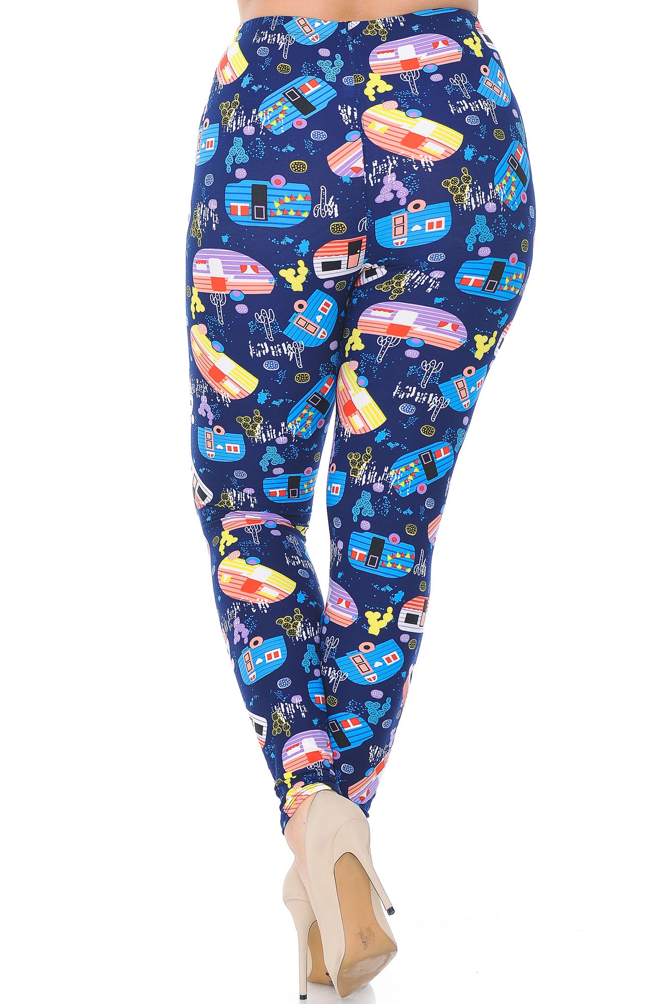 Buttery Soft Retro Campers Extra Plus Size Leggings - 3X-5X (XPlus One Size,Multi Color Bold)