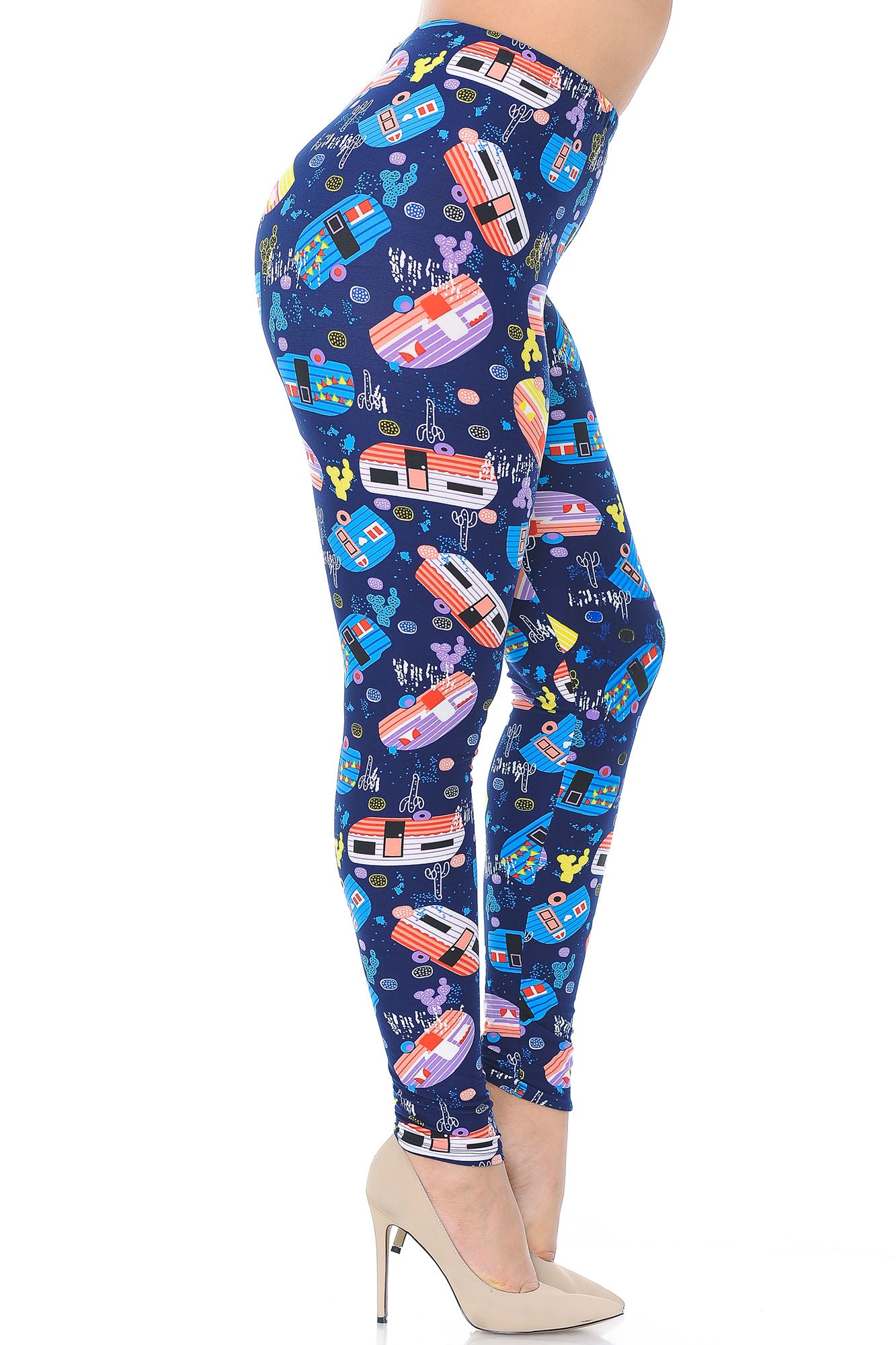 Buttery Soft Retro Campers Extra Plus Size Leggings - 3X-5X (XPlus One Size,Multi Color Bold)
