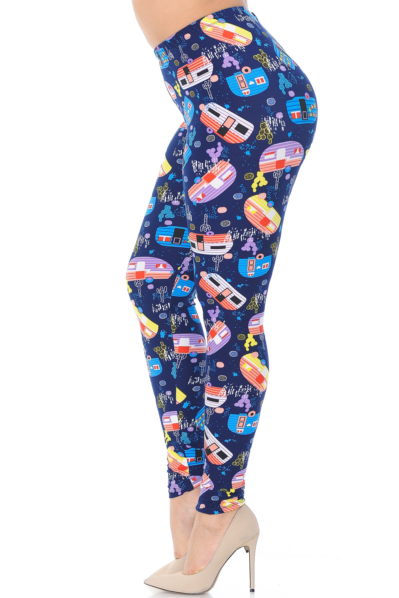 Buttery Soft Retro Campers Extra Plus Size Leggings - 3X-5X (XPlus One Size,Multi Color Bold)