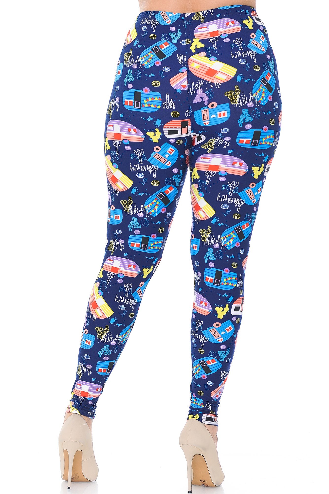 Buttery Soft Retro Campers Extra Plus Size Leggings - 3X-5X (XPlus One Size,Multi Color Bold)