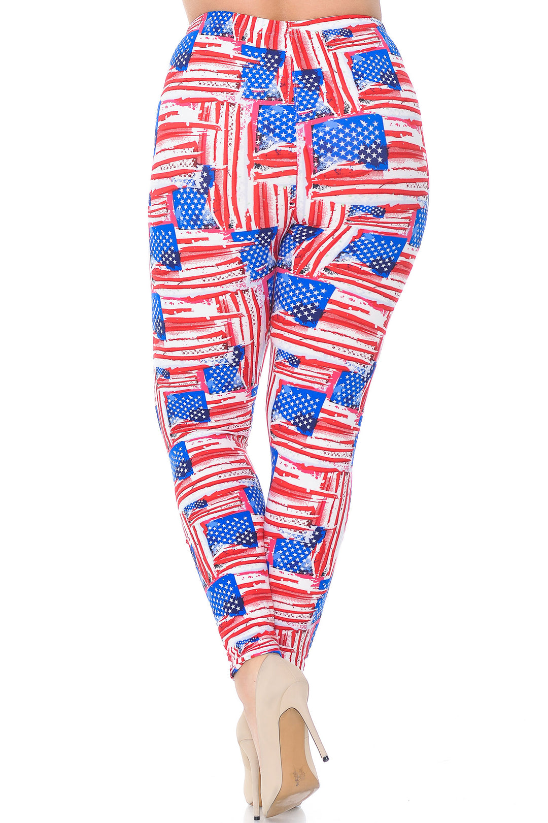 Buttery Soft Watercolor USA Flag Plus Size Leggings - 3X-5X (Red,XPlus One Size)