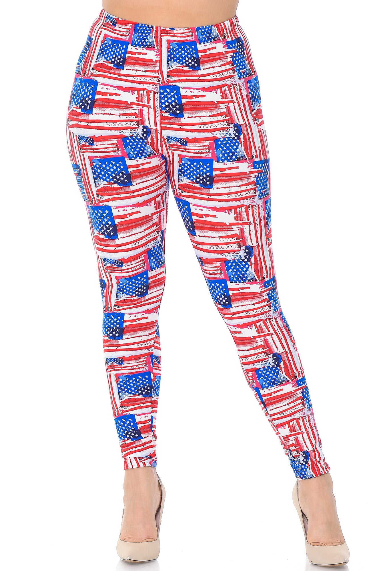 Buttery Soft Watercolor USA Flag Plus Size Leggings - 3X-5X (Red,XPlus One Size)