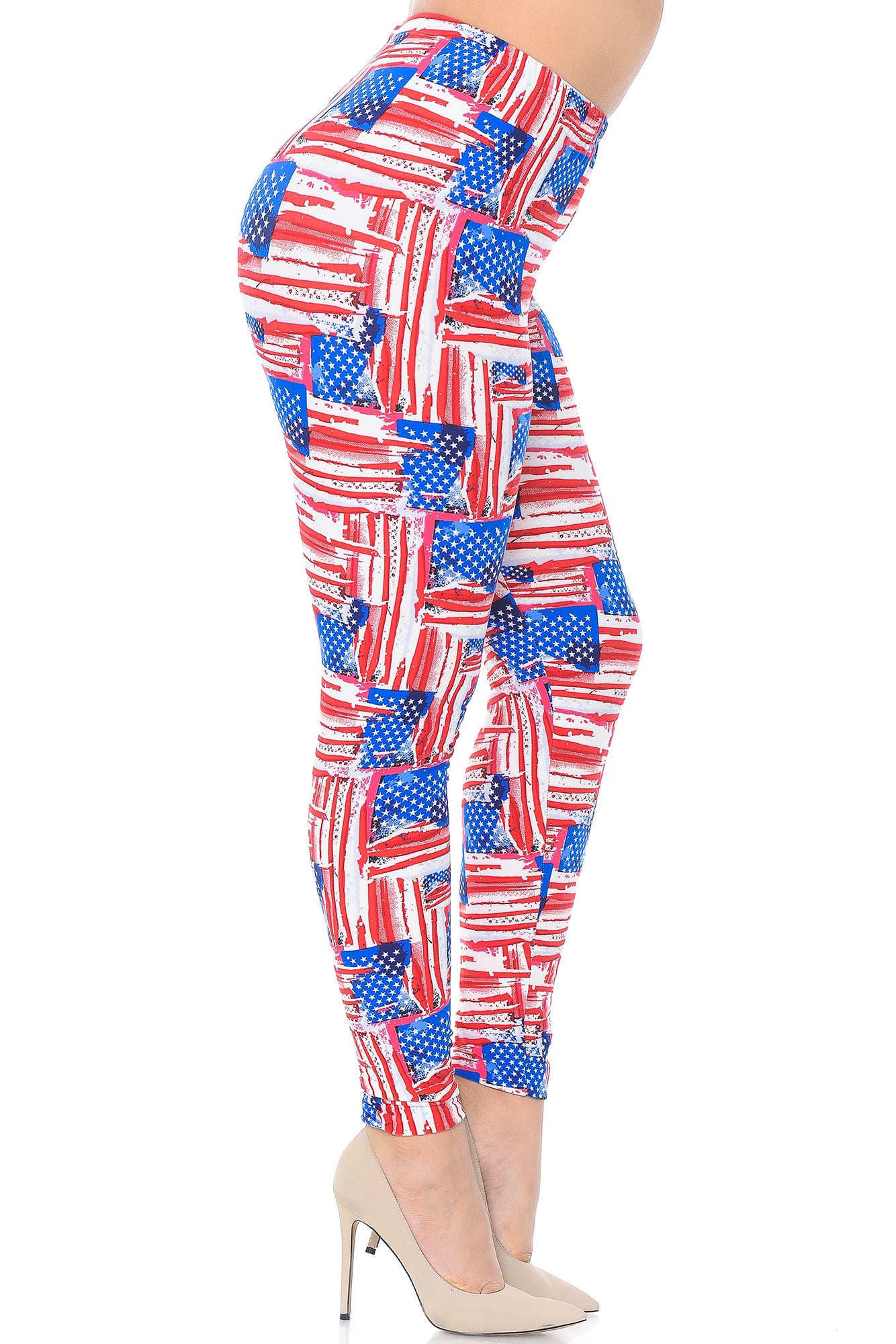 Buttery Soft Watercolor USA Flag Plus Size Leggings - 3X-5X (Red,XPlus One Size)