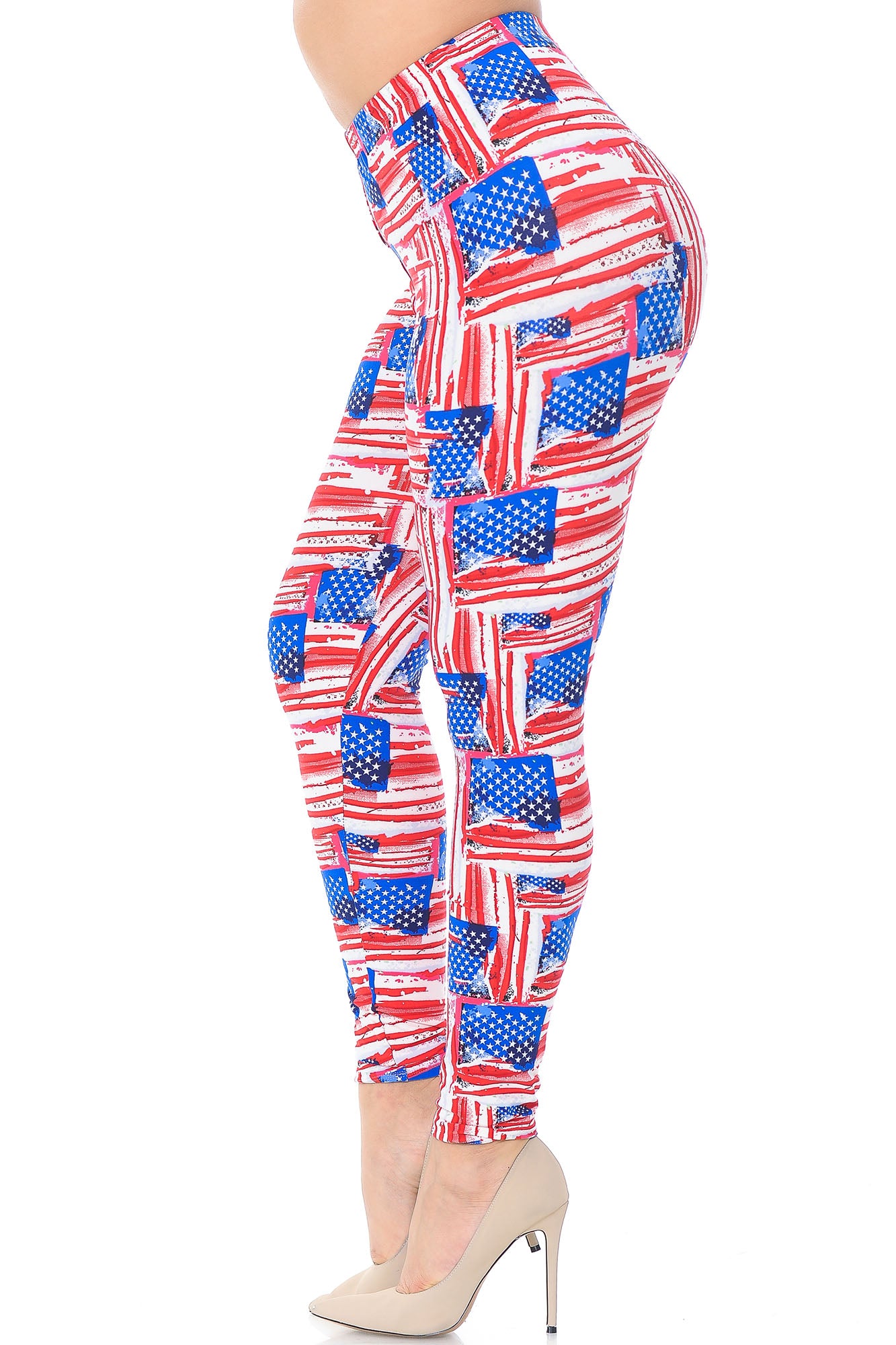 Buttery Soft Watercolor USA Flag Plus Size Leggings - 3X-5X (Red,XPlus One Size)