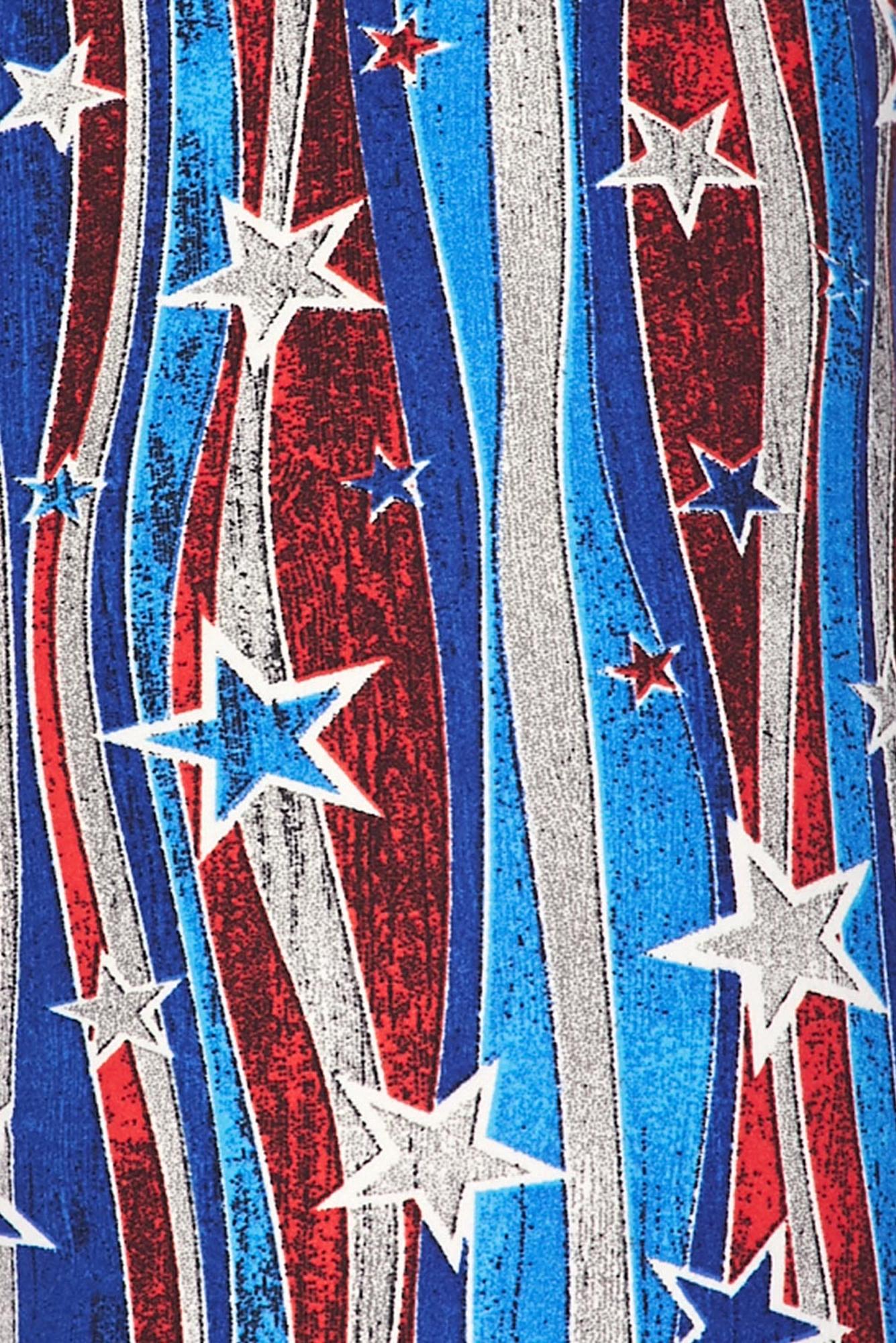 Buttery Soft Metallic USA Flag Plus Size Leggings - 3X-5X (One Size Plus,Blue)