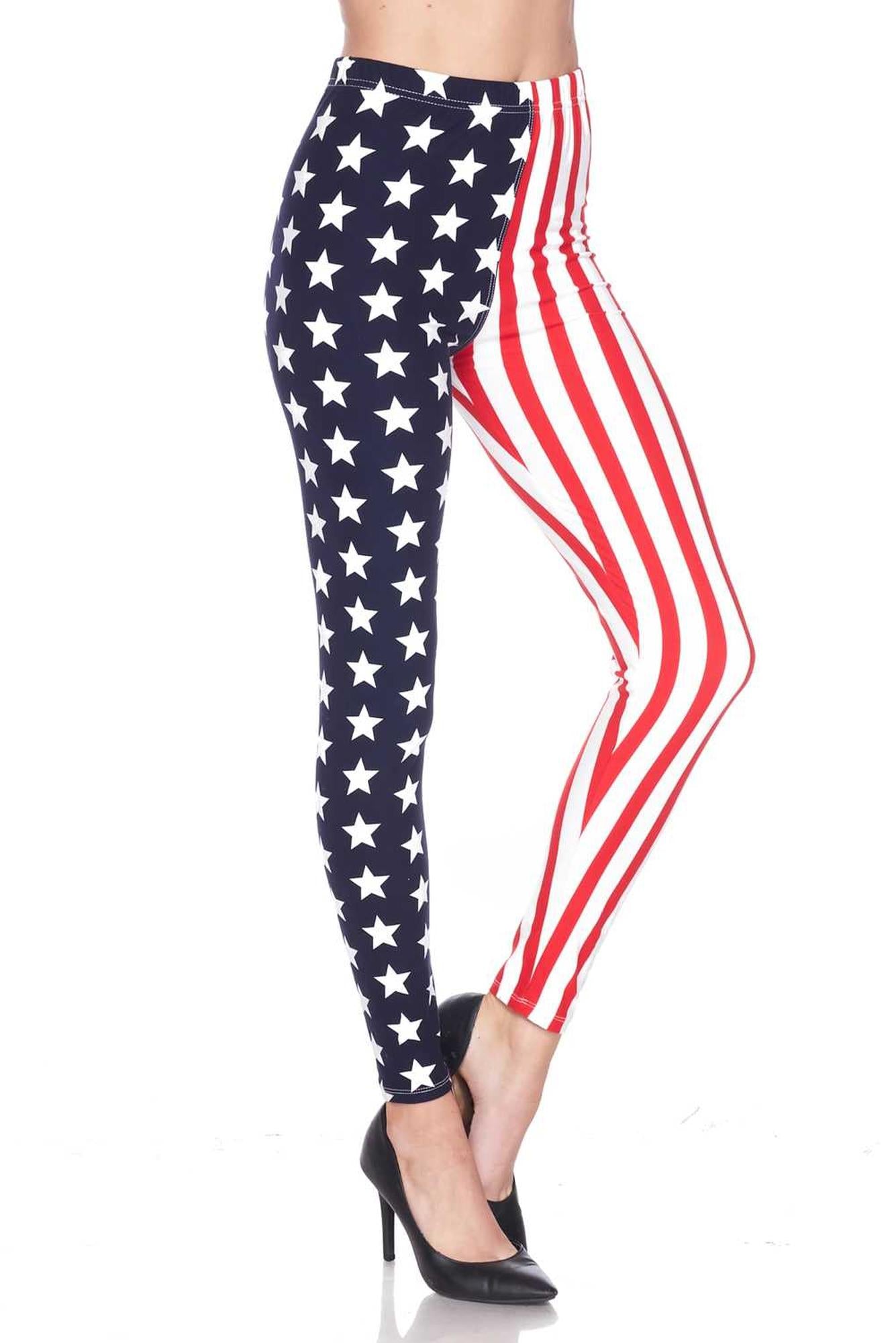 Buttery Soft USA Flag Extra Plus Size Leggings - 3X-5X (XPlus One Size,Blue)