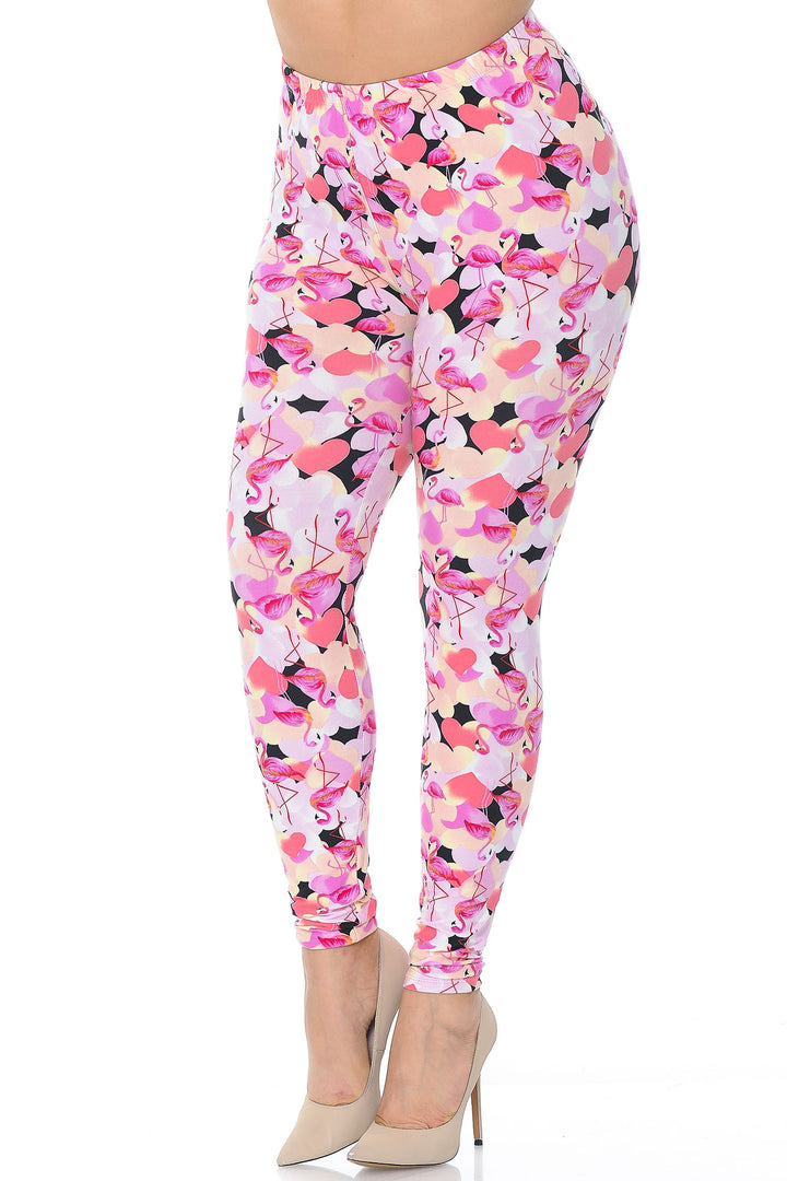 Buttery Soft Gorgeous Pink Flamingos Plus Size Leggings - 3X-5X (Pink,XPlus One Size)