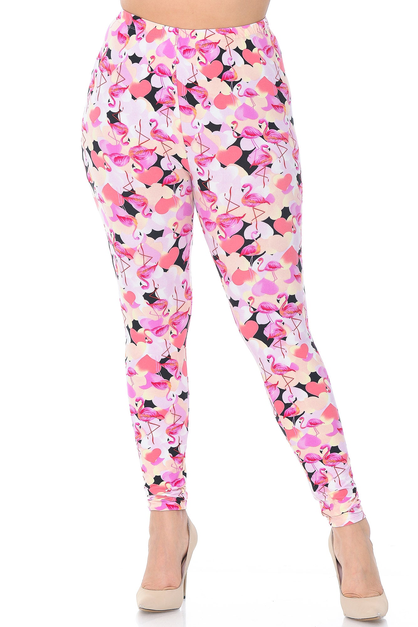 Buttery Soft Gorgeous Pink Flamingos Plus Size Leggings - 3X-5X (Pink,XPlus One Size)