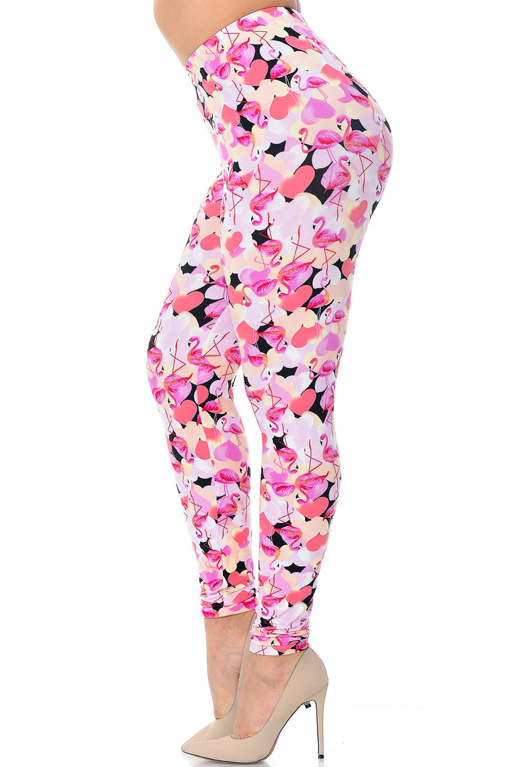 Buttery Soft Gorgeous Pink Flamingos Plus Size Leggings - 3X-5X (Pink,XPlus One Size)