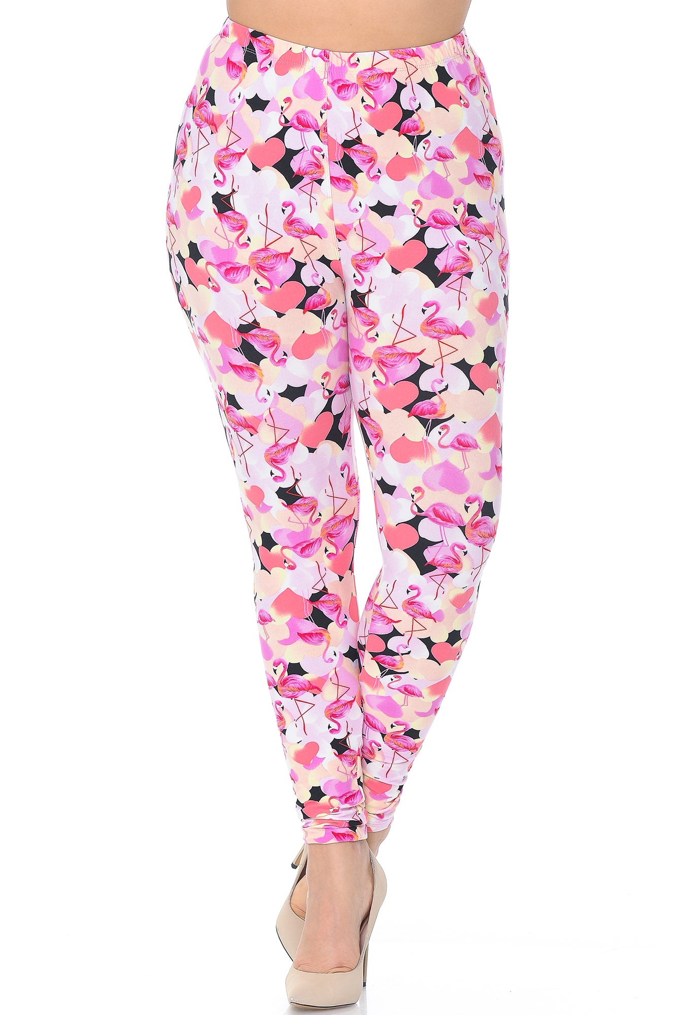 Buttery Soft Gorgeous Pink Flamingos Plus Size Leggings - 3X-5X (Pink,XPlus One Size)