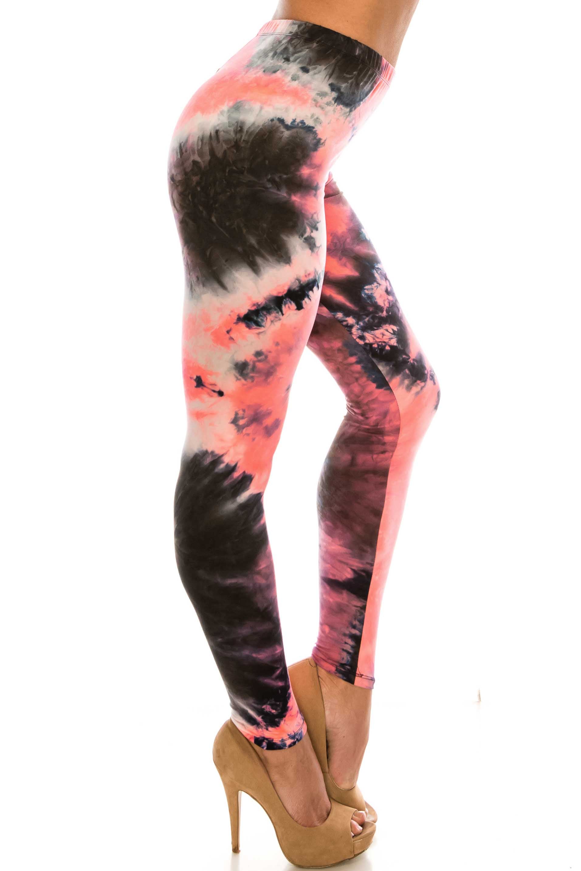 Buttery Soft Coral Tie Dye Extra Plus Size Leggings - 3X-5X (Coral,XPlus One Size)