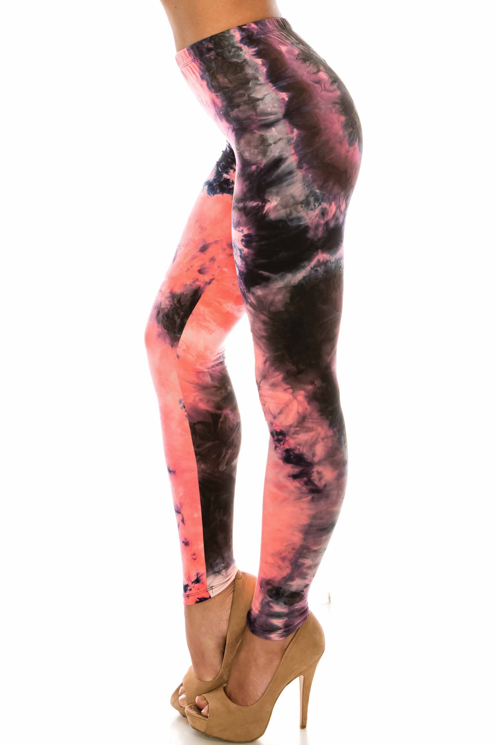 Buttery Soft Coral Tie Dye Extra Plus Size Leggings - 3X-5X (Coral,XPlus One Size)