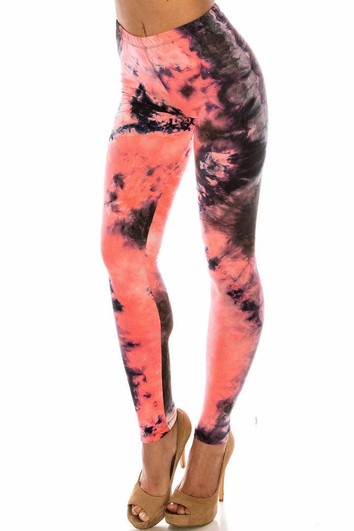 Buttery Soft Coral Tie Dye Extra Plus Size Leggings - 3X-5X (Coral,XPlus One Size)
