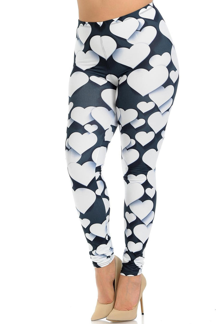 Creamy Soft Leggings Premium Women's 3D Hearts Extra Plus, High Rise, Stretchy, Comfortable, 3X-5X Leggings - by USA Fashion