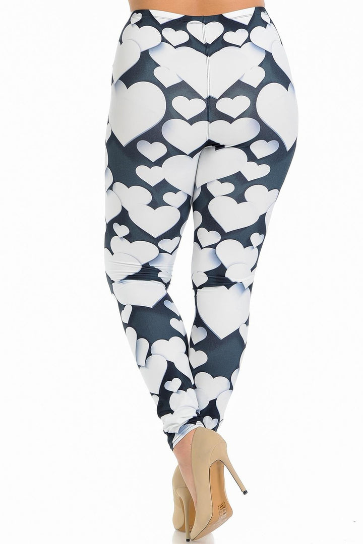 Creamy Soft Leggings Premium Women's 3D Hearts Extra Plus, High Rise, Stretchy, Comfortable, 3X-5X Leggings - by USA Fashion