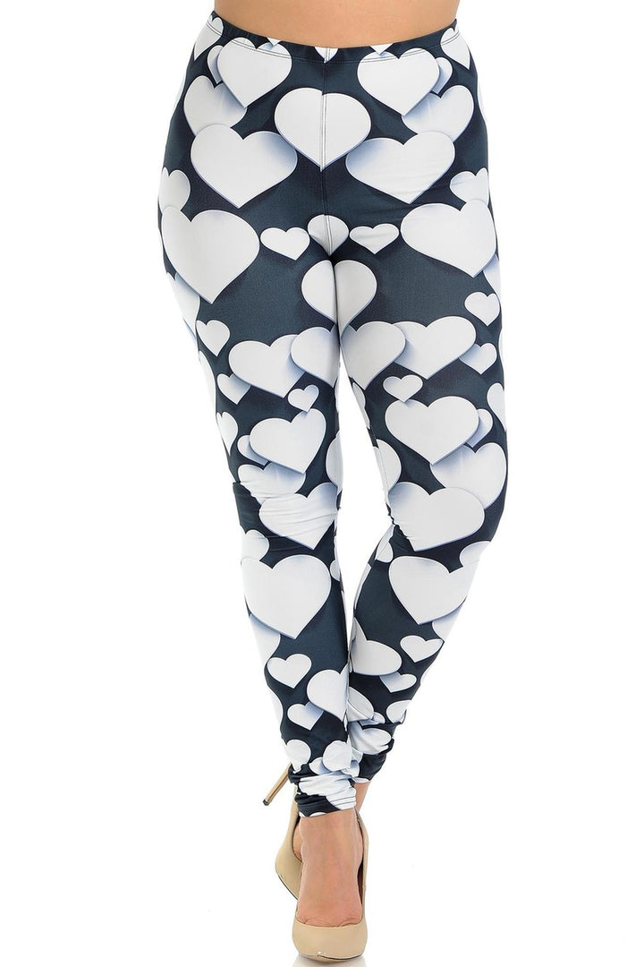 Creamy Soft Leggings Premium Women's 3D Hearts Extra Plus, High Rise, Stretchy, Comfortable, 3X-5X Leggings - by USA Fashion
