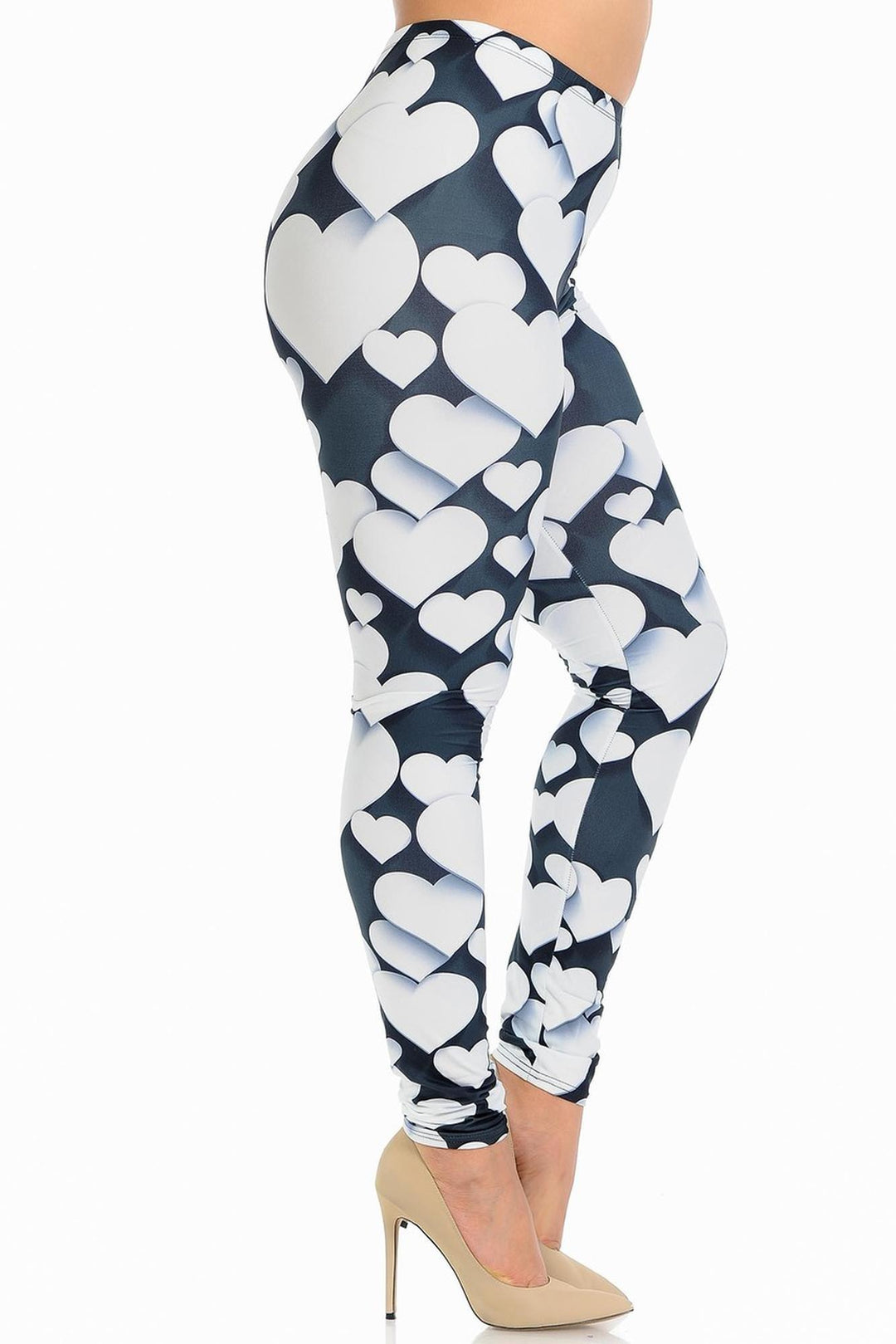 Creamy Soft Leggings Premium Women's 3D Hearts Extra Plus, High Rise, Stretchy, Comfortable, 3X-5X Leggings - by USA Fashion